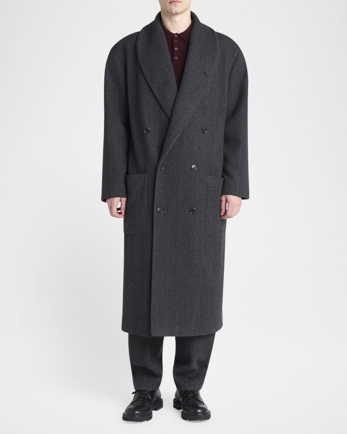 Men 's Cashmere Herringbone Double-Breasted Overcoat