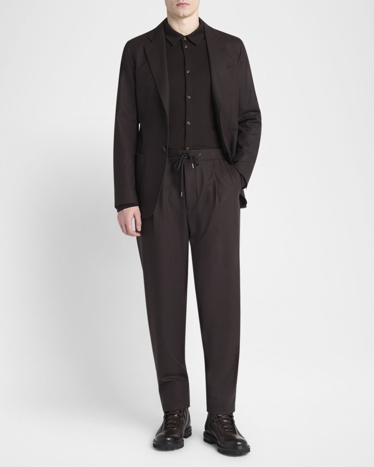 Giorgio Armani Men 's Pleated Cashmere Stretch Drawstring Pants