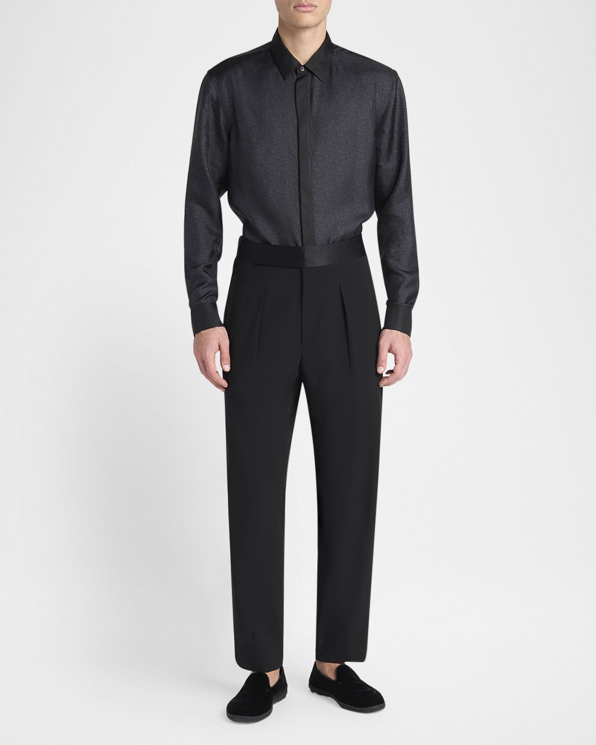 Giorgio Armani Men 's Silk Twill Micro-Diagonal Placket Dress Shirt