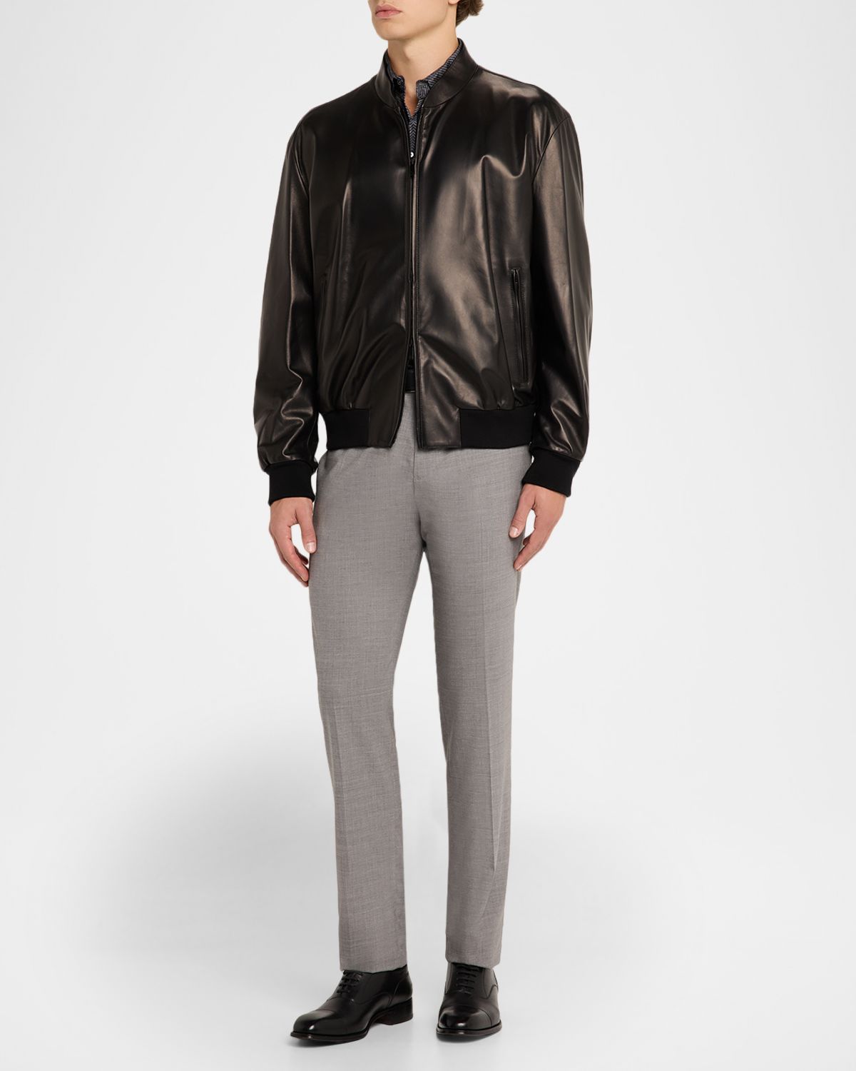 Giorgio Armani Men 's Napa Leather Full-Zip Bomber Jacket
