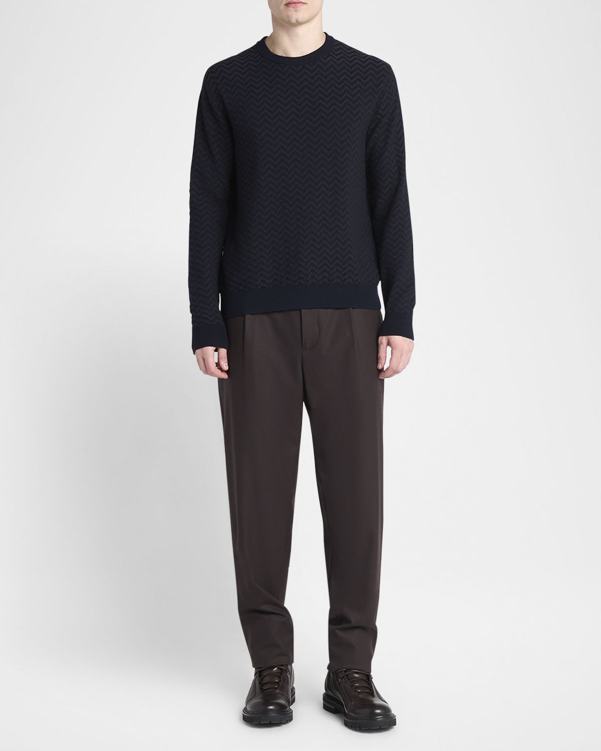 Giorgio Armani Men 's Chevron Wool-Stretch Crewneck Sweater