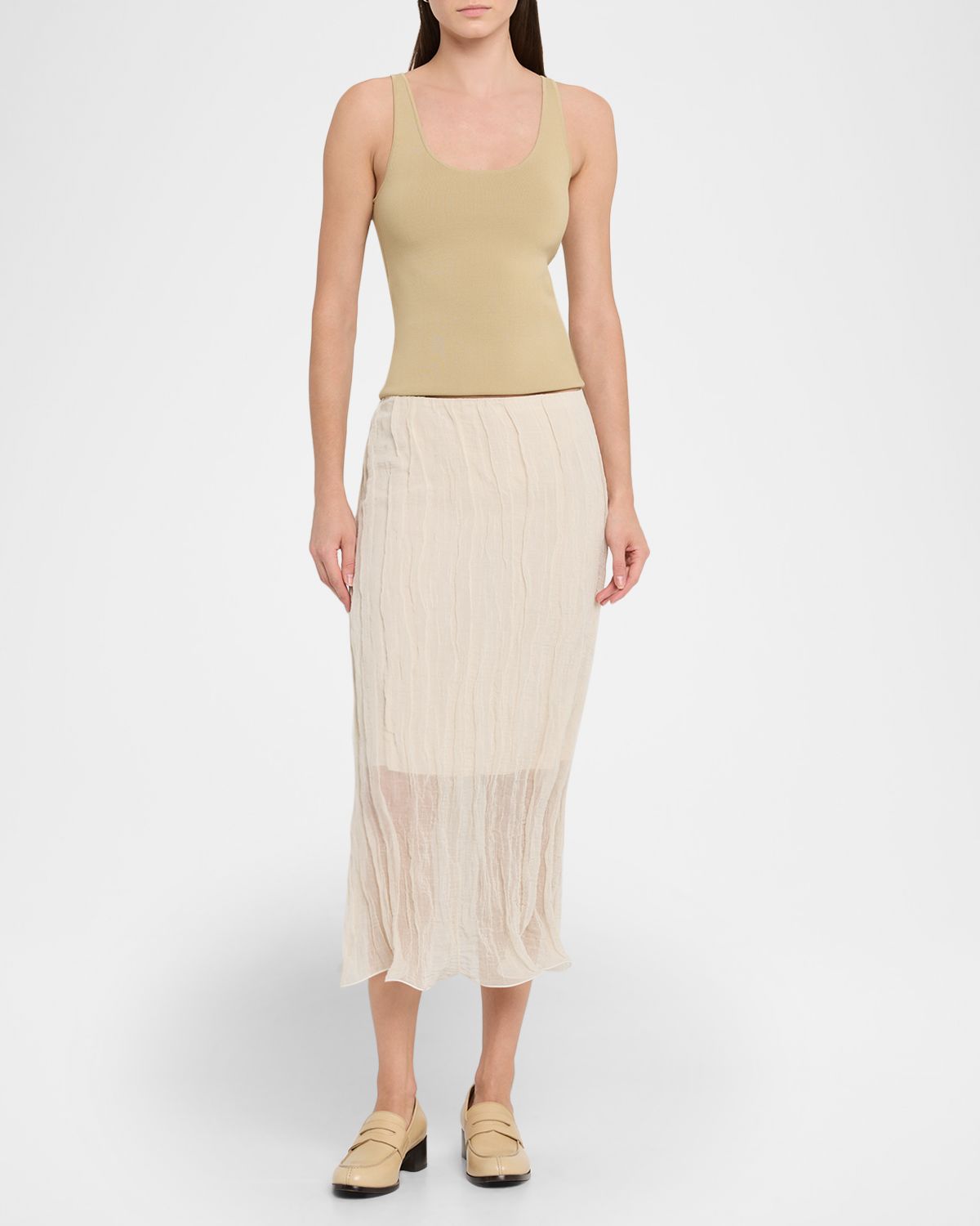 Brandon Maxwell James Crinkled Cotton Midi Skirt