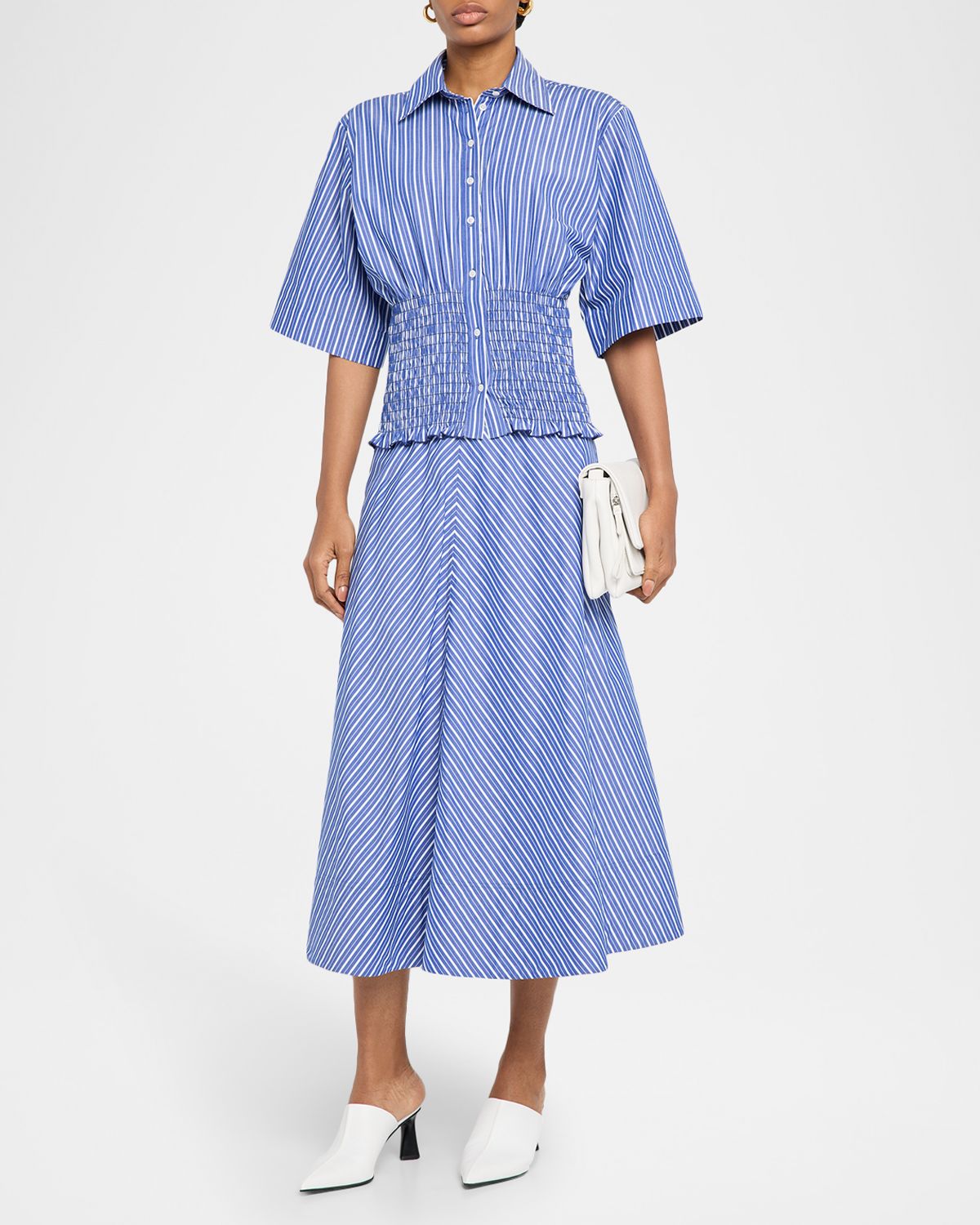 Brandon Maxwell Knox Striped Low Slung Midi Circle Skirt