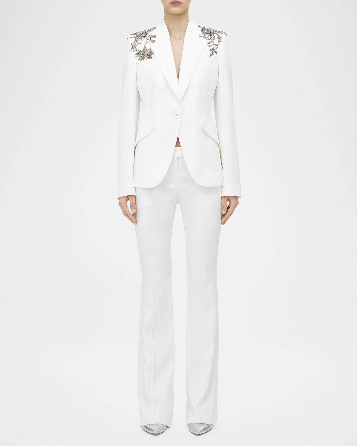McQueen Crystal Embellished Shoulder Single-Breasted Blazer