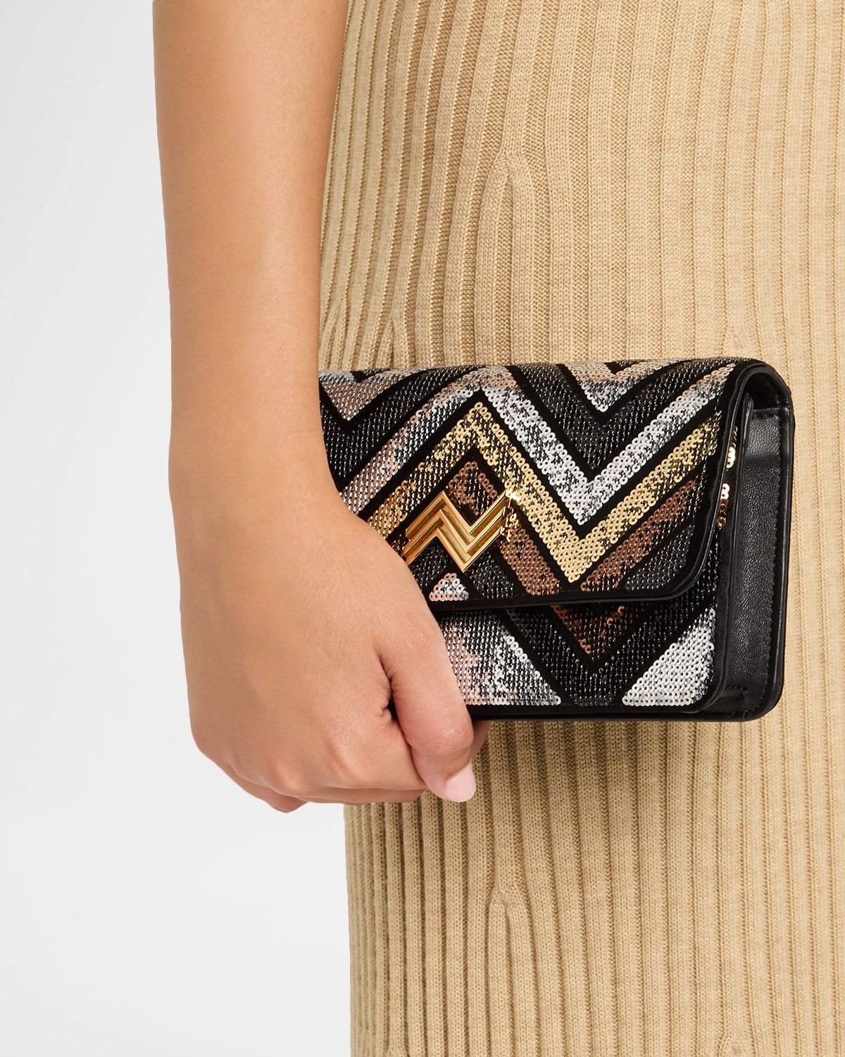 Missoni Wave Small Sequin Leather Wallet on Chain