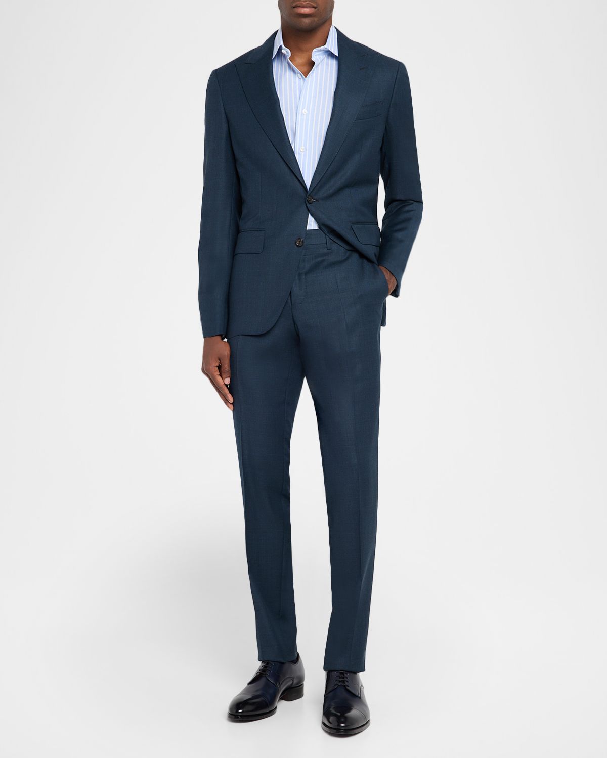 Canali Men 's Wool Windowpane Peak Lapel Suit