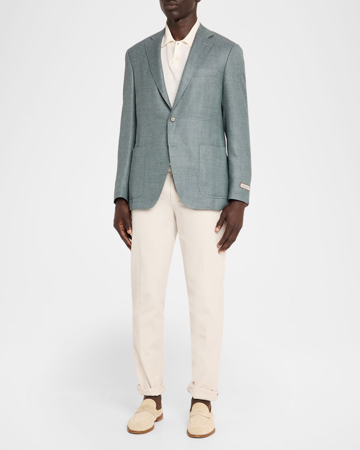 Canali Herringbone Wool-Blend Single-Breasted Blazer