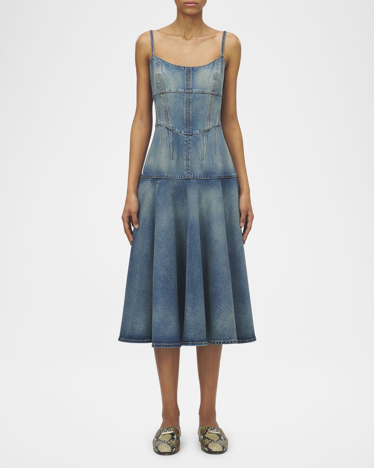 McQueen Seamed Denim Midi Dress