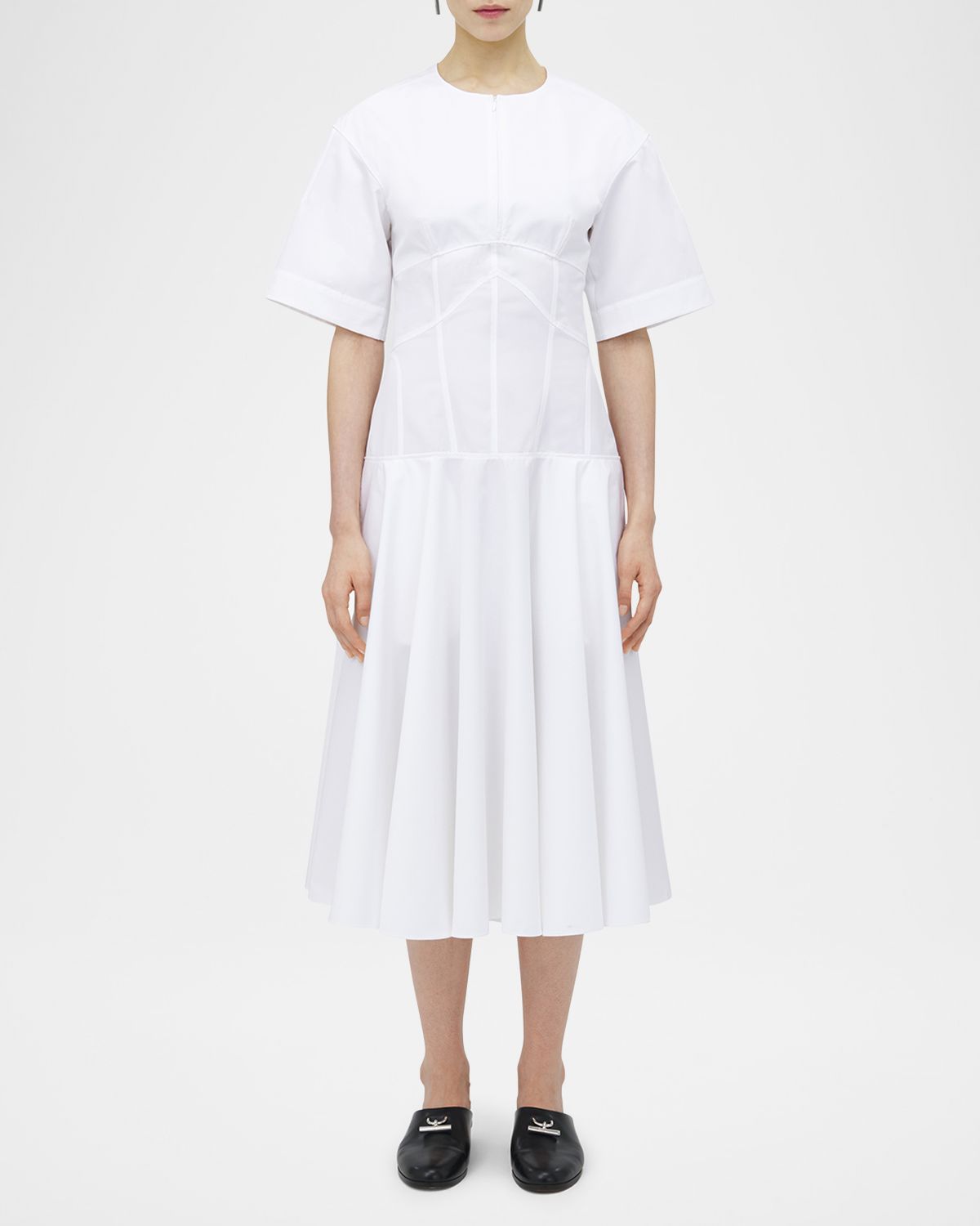 McQueen Short-Sleeve Seamed Midi Dress