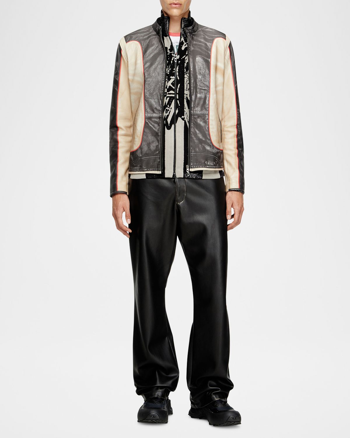 Diesel Men 's L-Evert Leather Color Block Moto Jacket