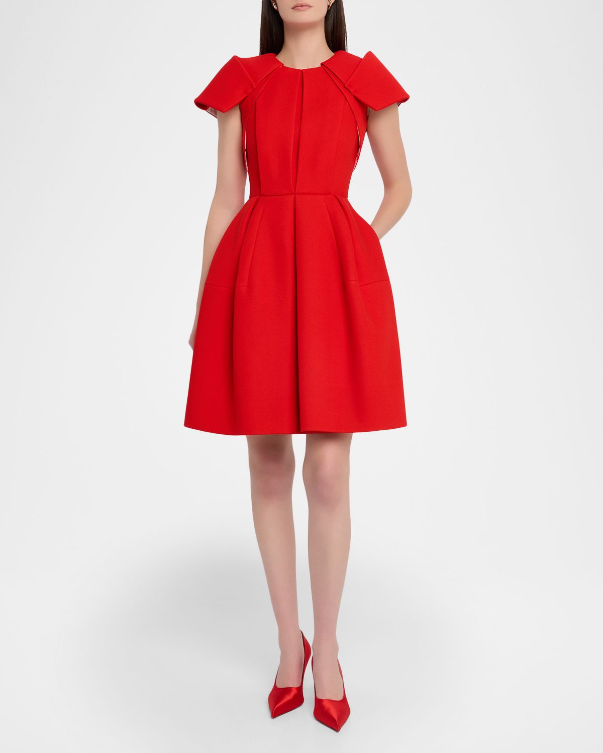 Dice Kayek Short-Sleeve Pleated Mini Dress