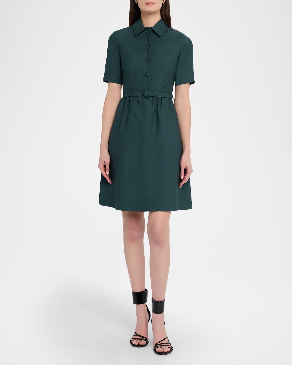 Dice Kayek Short-Sleeve Belted Mini Shirtdress