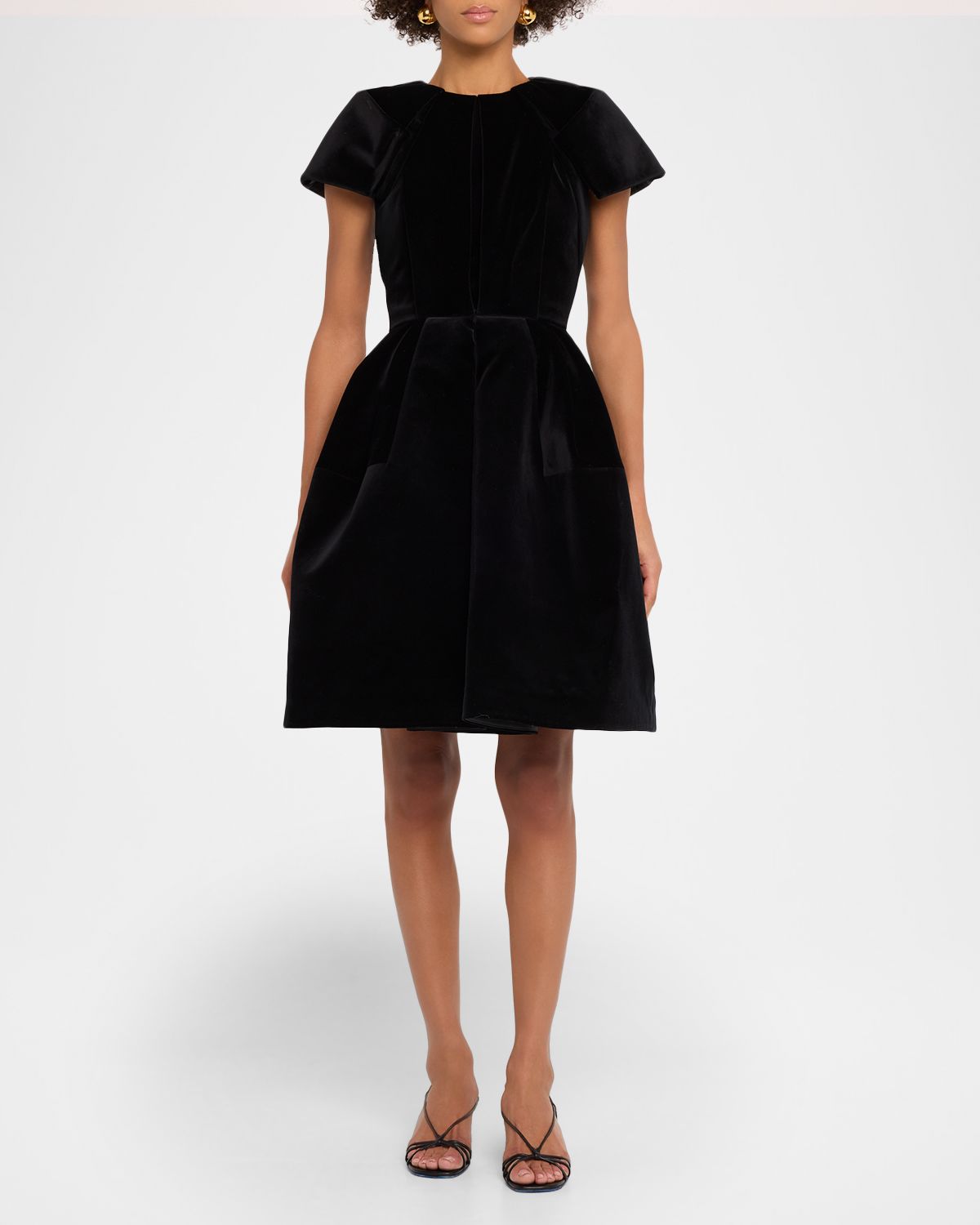 Dice Kayek Pleated Velvet Short-Sleeve Fit-&-Flare Dress