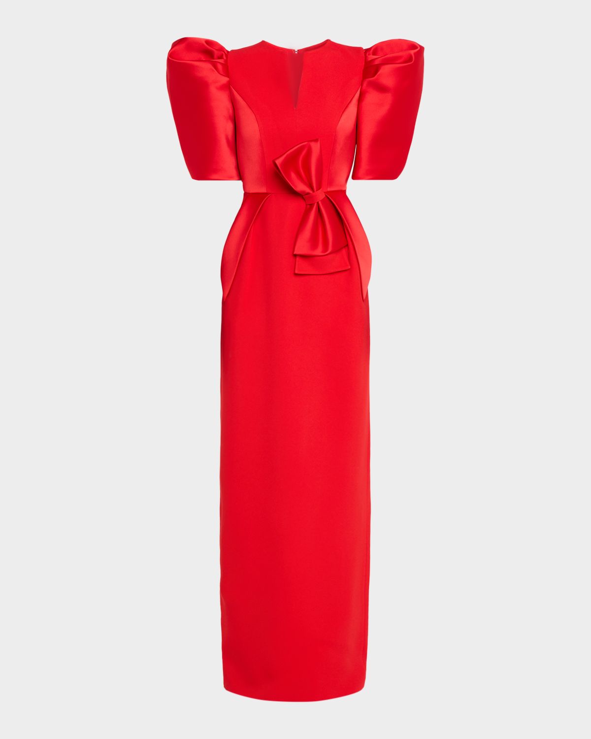 Dice Kayek Puff-Sleeve Satin Bow Column Gown