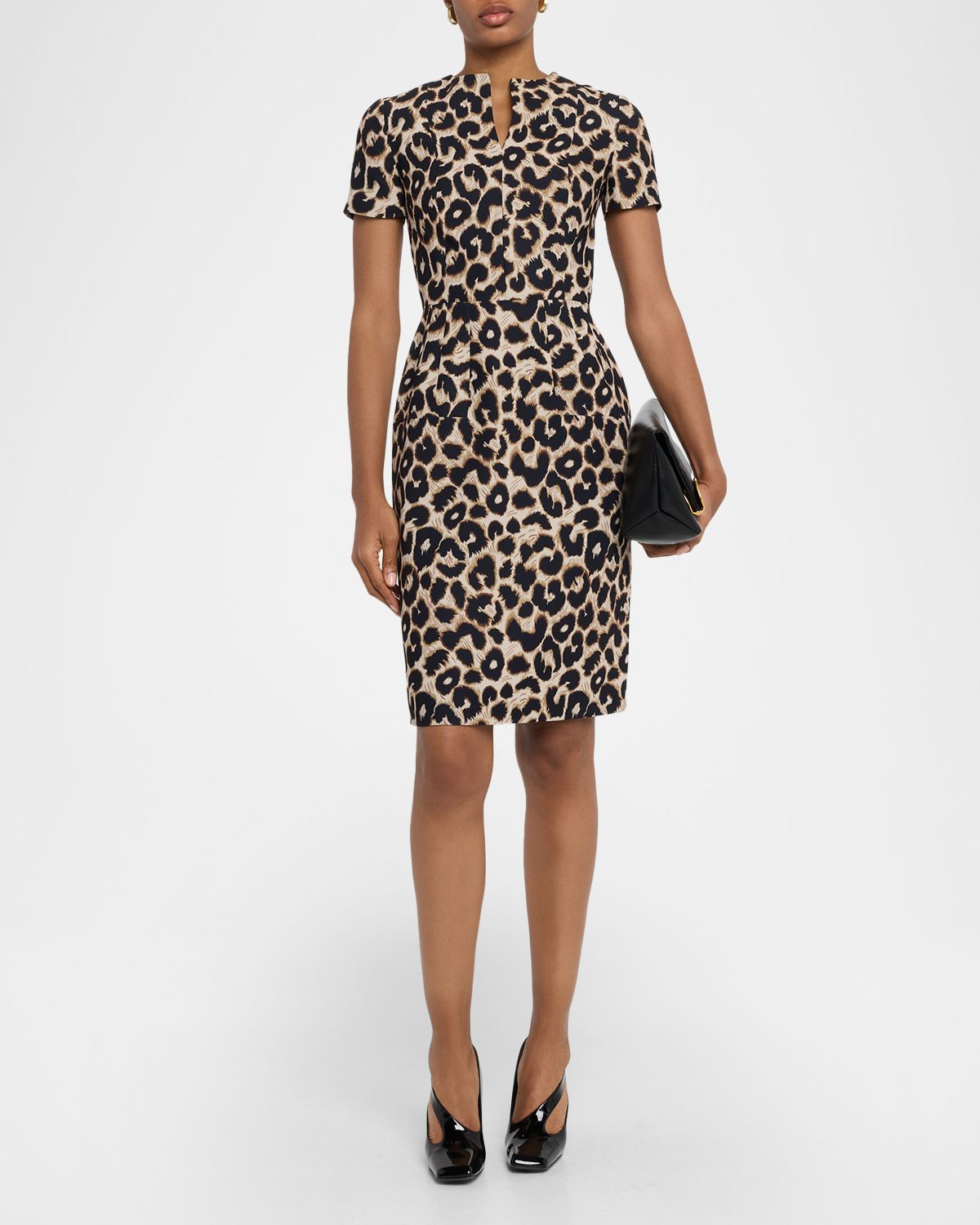 Dice Kayek Leopard-Print Short-Sleeve Sheath Dress