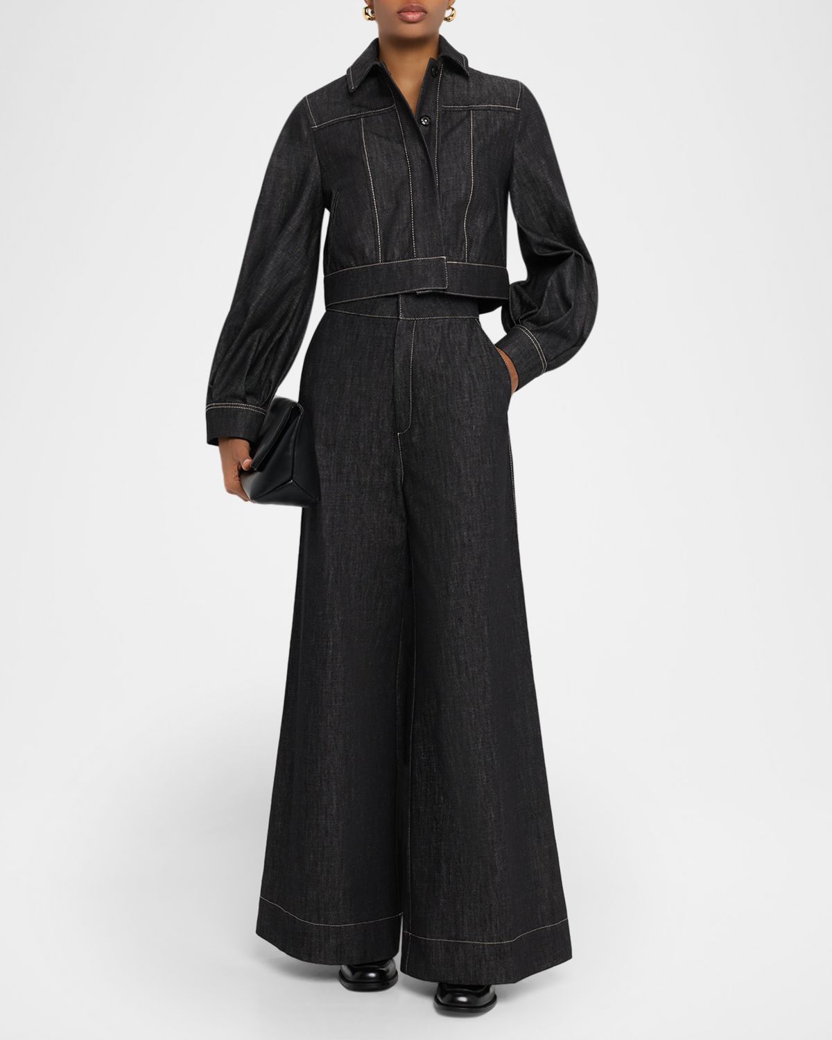 Dice Kayek Blouson-Sleeve Crop Denim Jacket