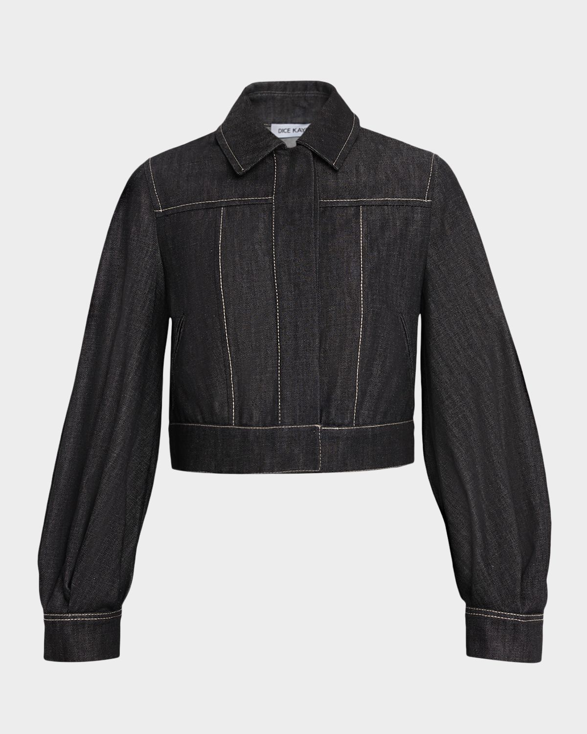 Dice Kayek Blouson-Sleeve Crop Denim Jacket