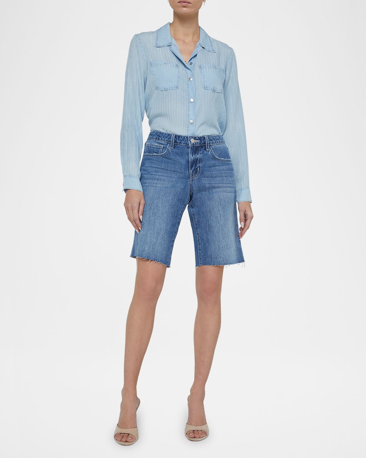 L 'Agence Elisa Low-Rise Denim Bermuda Shorts
