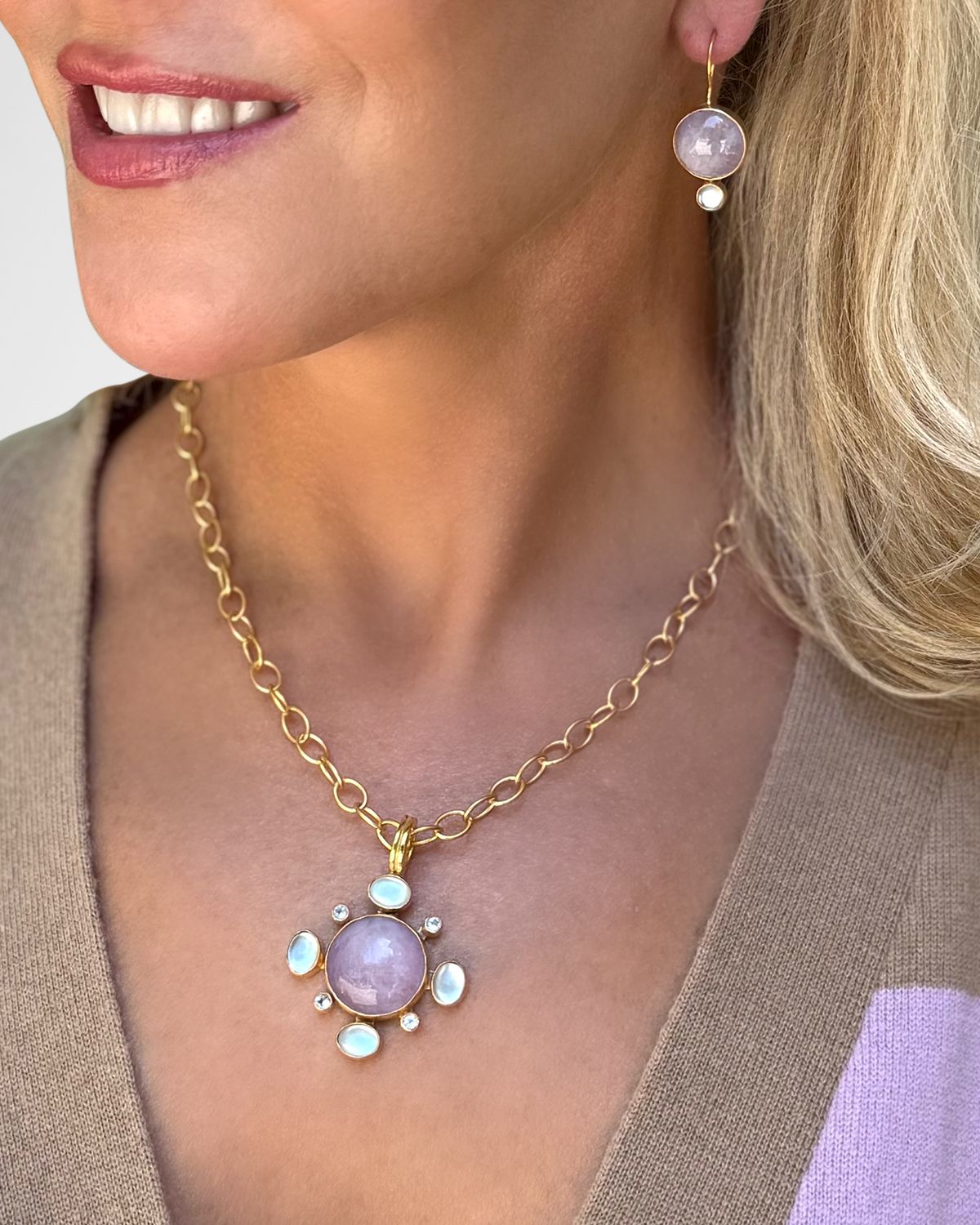 Dina Mackney Kunzite and Mother of Pearl Pendant Necklace
