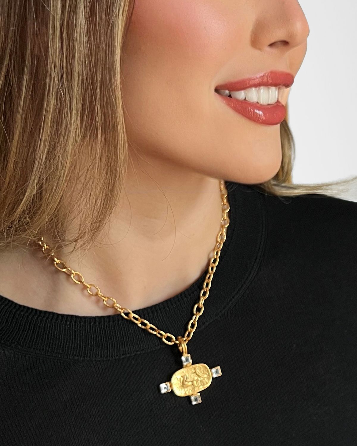 Dina Mackney Chariot and White Topaz Pendant Necklace