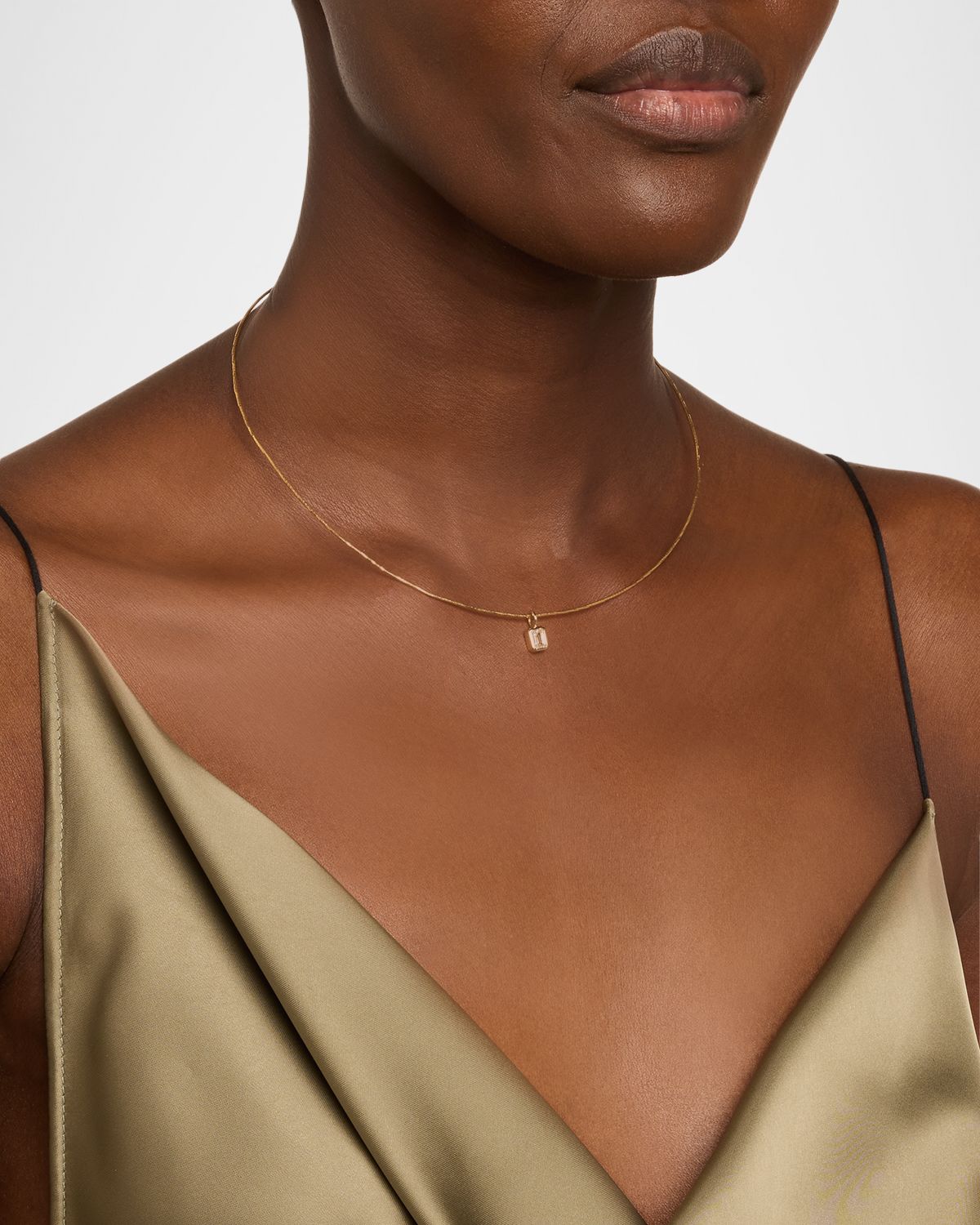 POPPY FINCH 18K Lab Diamond Emerald Cut Pendant Collar Necklace