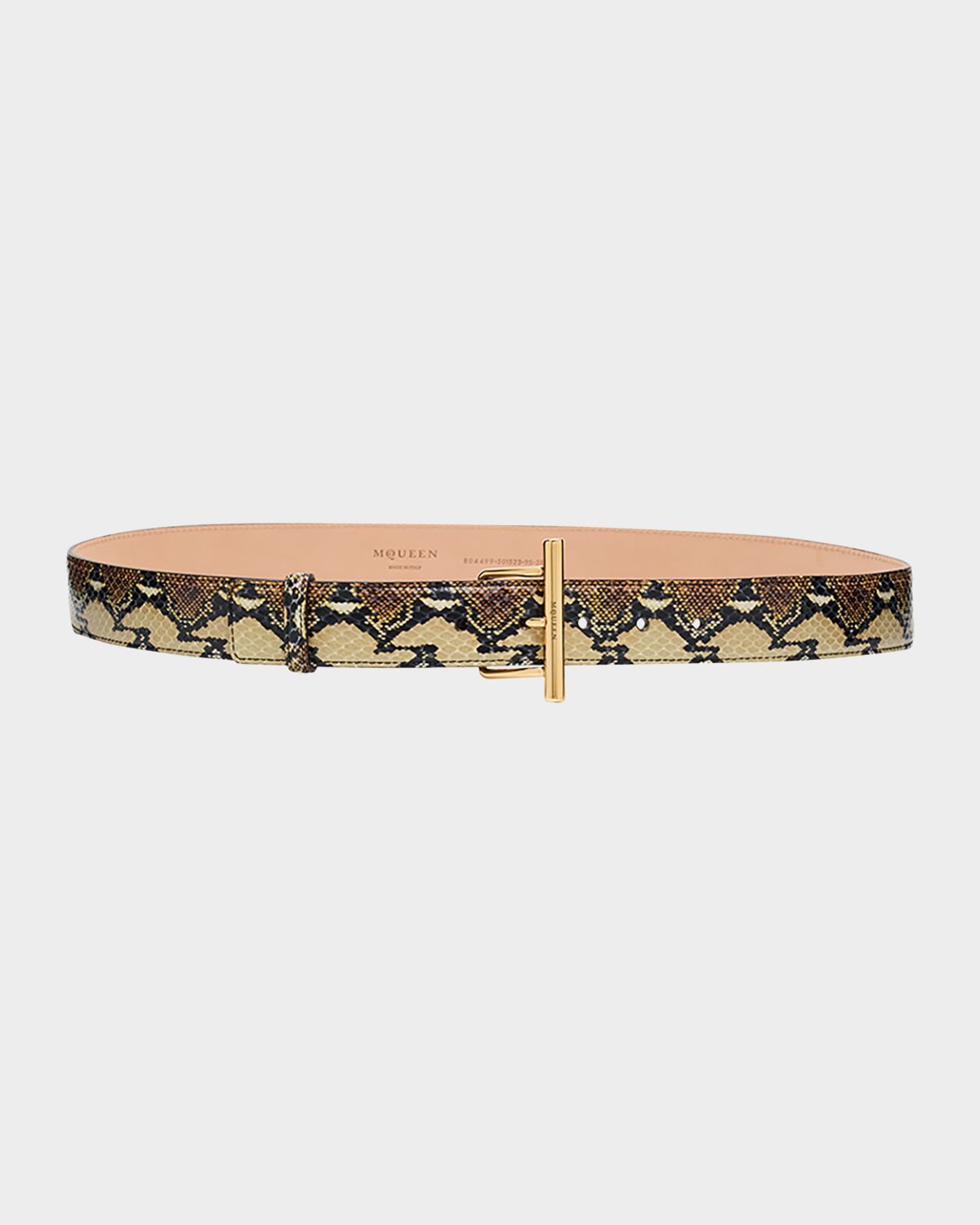 McQueen T-Bar Snakeskin-Print Leather Skinny Belt | Thumbnail 5