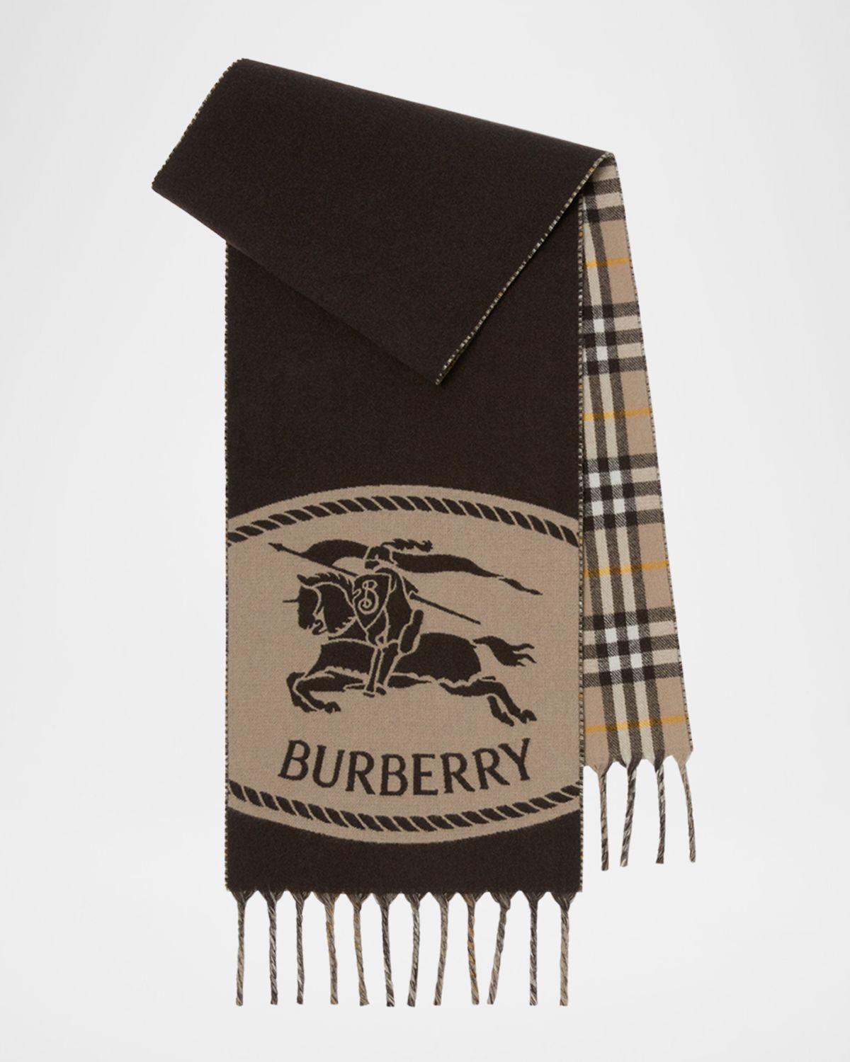 Burberry Reversible Cashmere Knight Stamp and Check Scarf