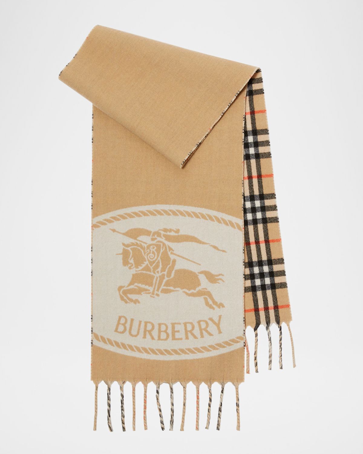 Burberry Reversible Cashmere Knight Stamp and Check Scarf