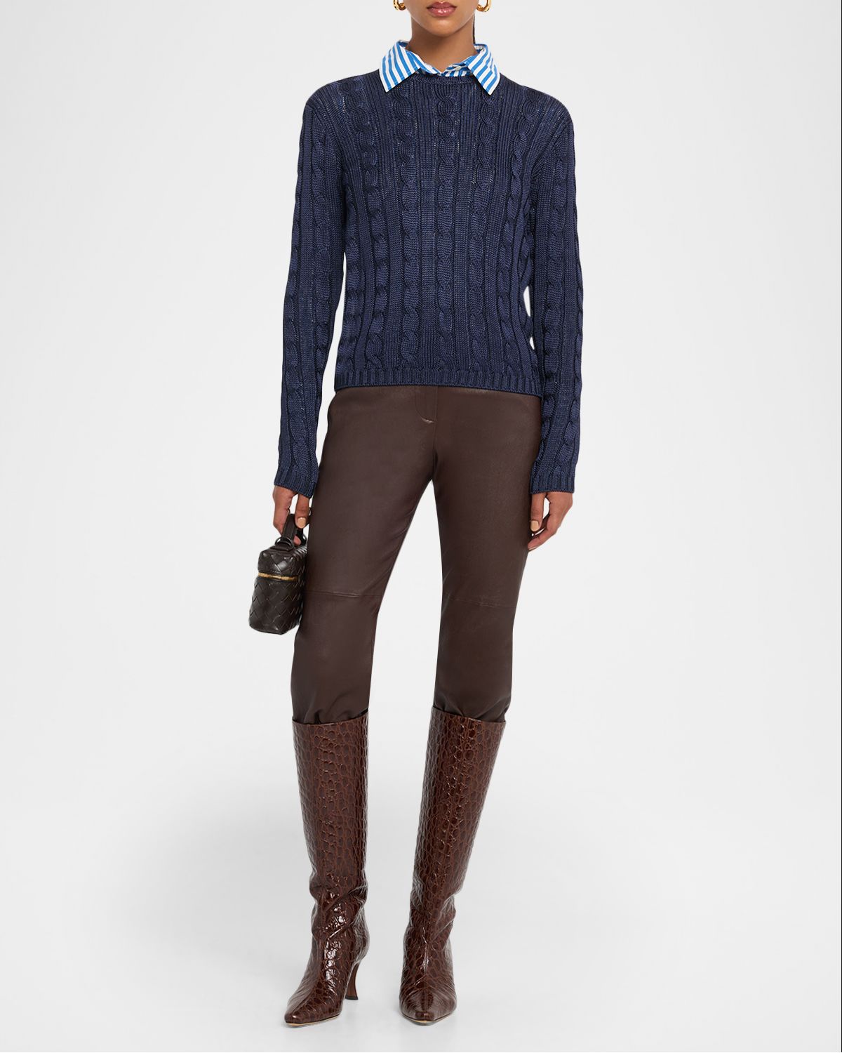 Ralph Lauren Collection High Shine Silk Cable-Knit Crewneck Sweater