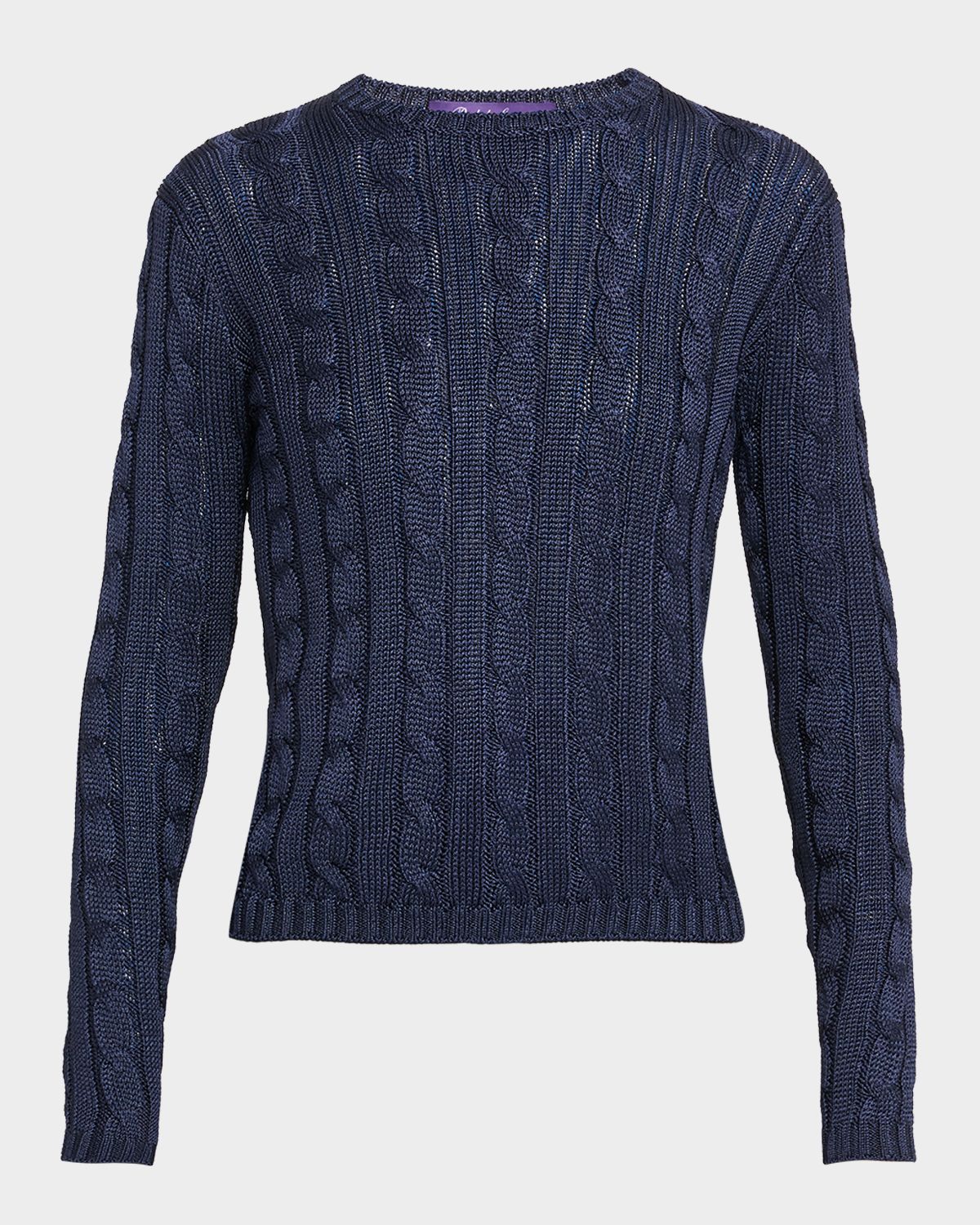 Ralph Lauren Collection High Shine Silk Cable-Knit Crewneck Sweater