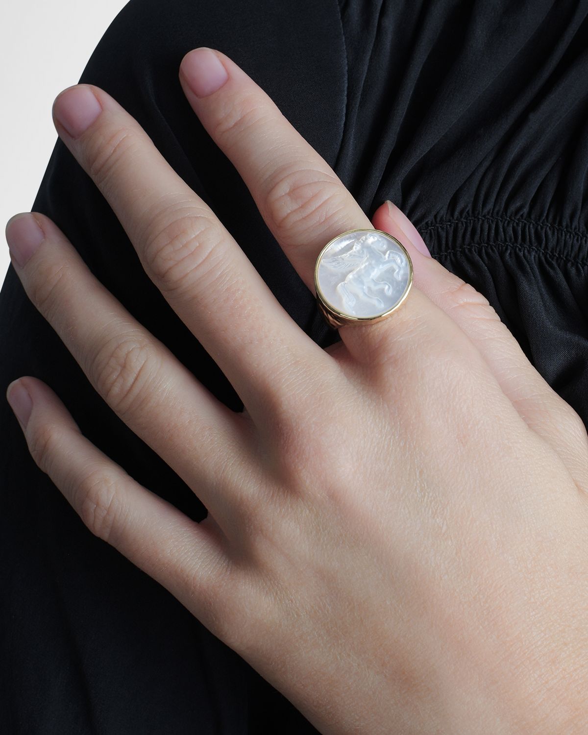 Anabel Aram Jewelry Pegasus Mother-of-Pearl Coin Signet Ring