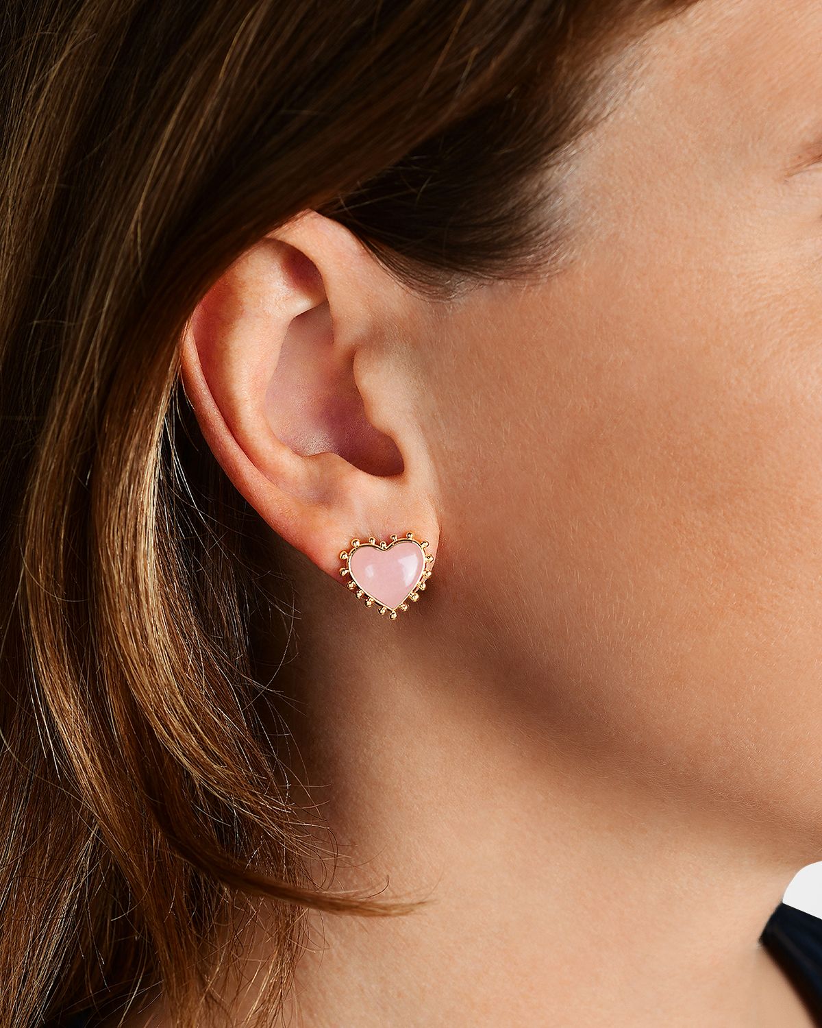 Anabel Aram Jewelry Heart Stone Stud Earrings