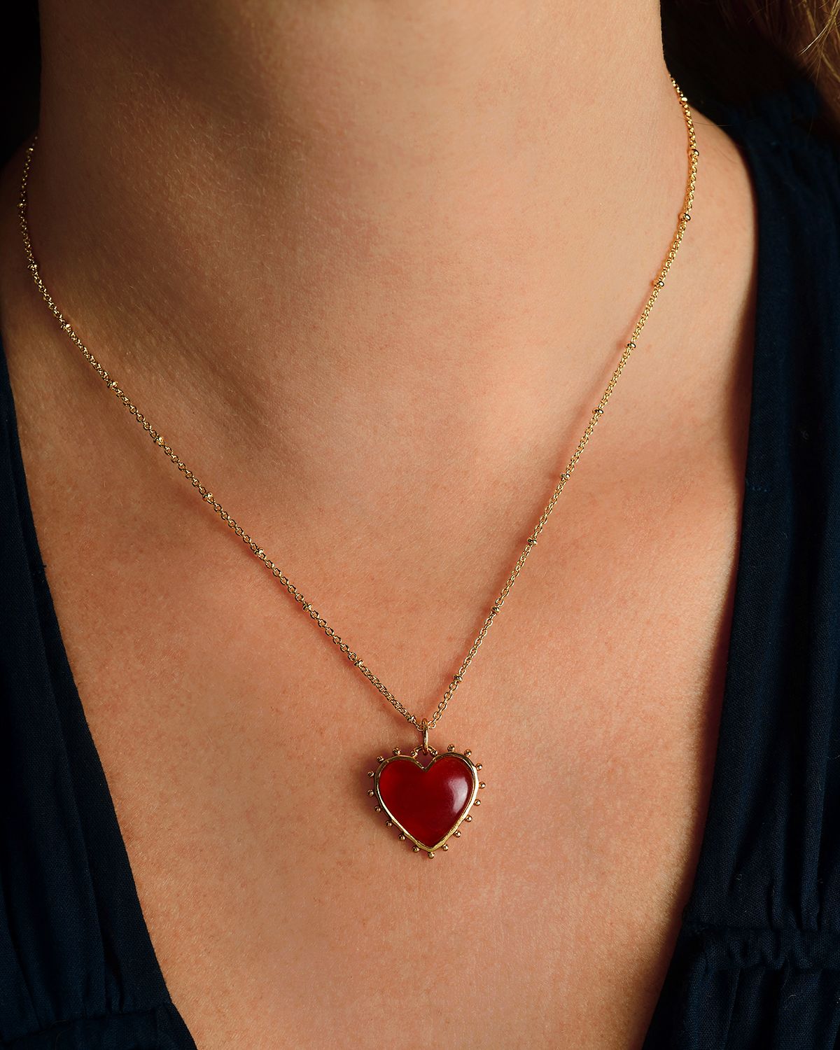 Anabel Aram Jewelry Heart Stone Pendant Necklace