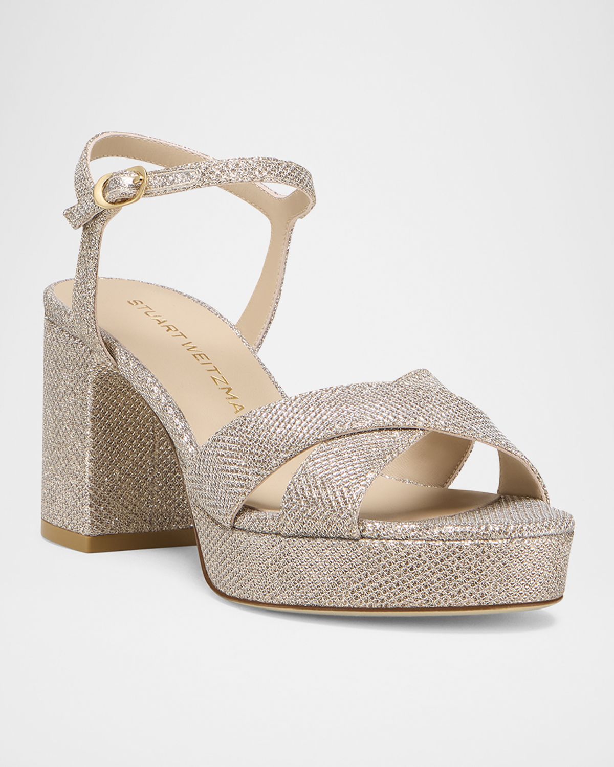 Stuart Weitzman Dayna Metallic Crisscross Platform Sandals