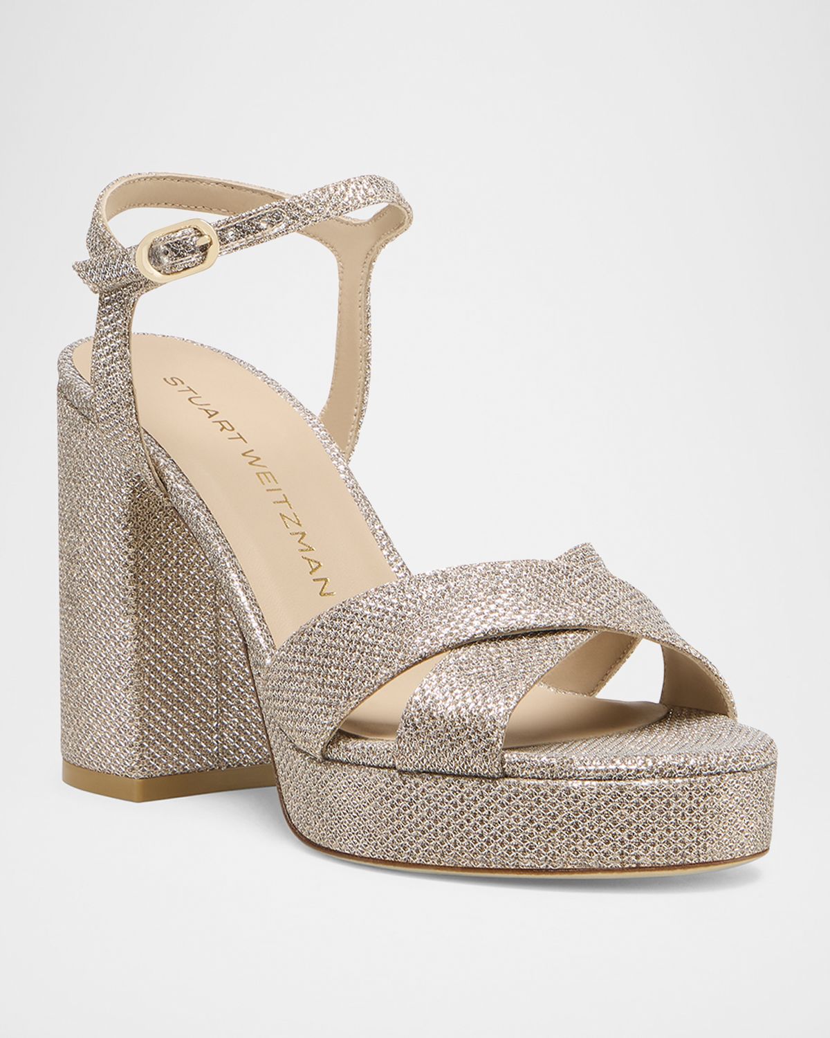 Stuart Weitzman Dayna Metallic Crisscross Platform Sandals