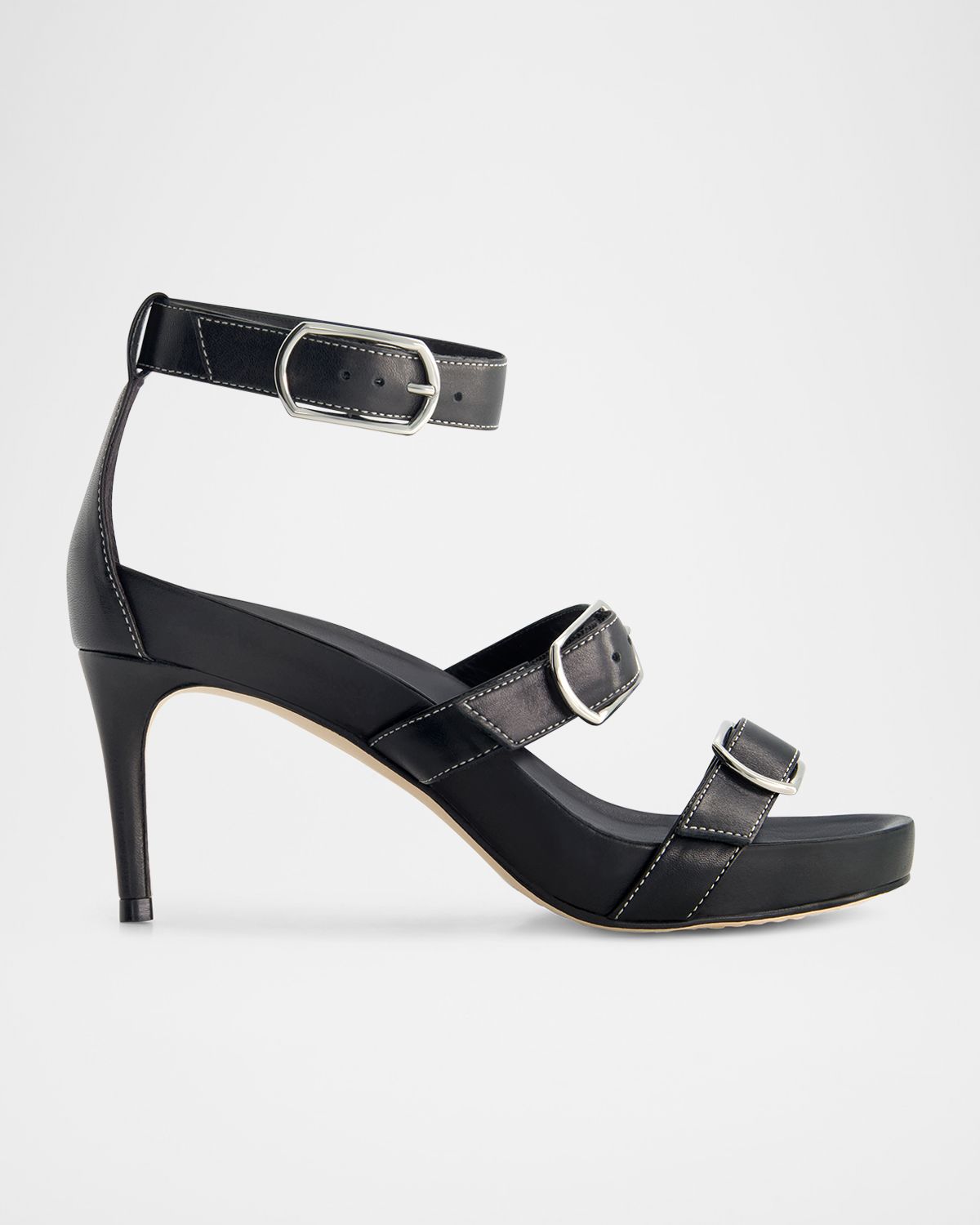 Bernardo 1946 Castel Leather Triple Buckle Stiletto Sandals