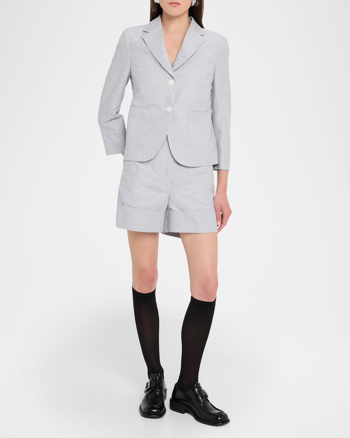 Thom Browne Striped Linen-Cotton Single-Breasted Crop Sportcoat