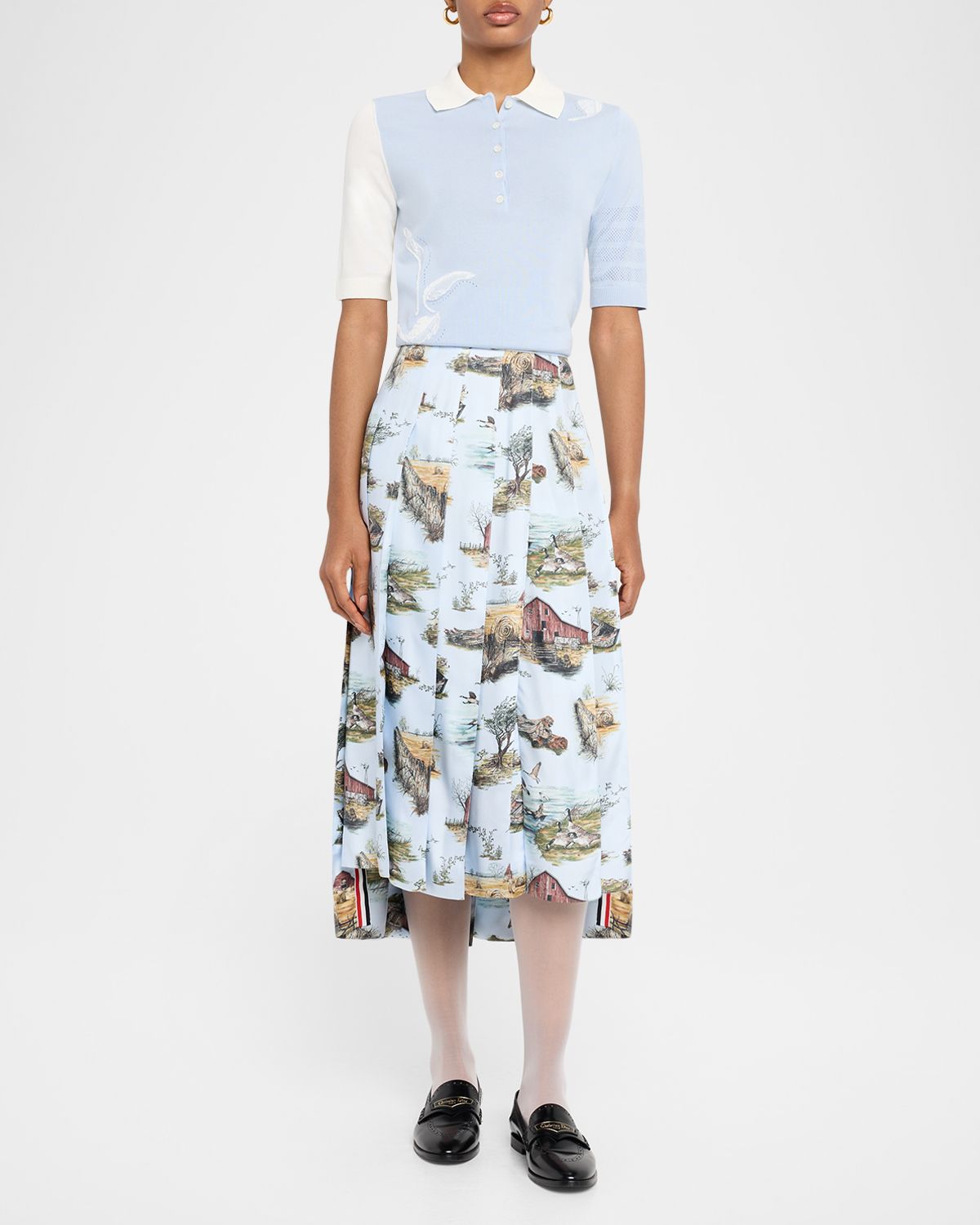 Thom Browne Scenic Toile Silk Twill Pleated Midi Skirt