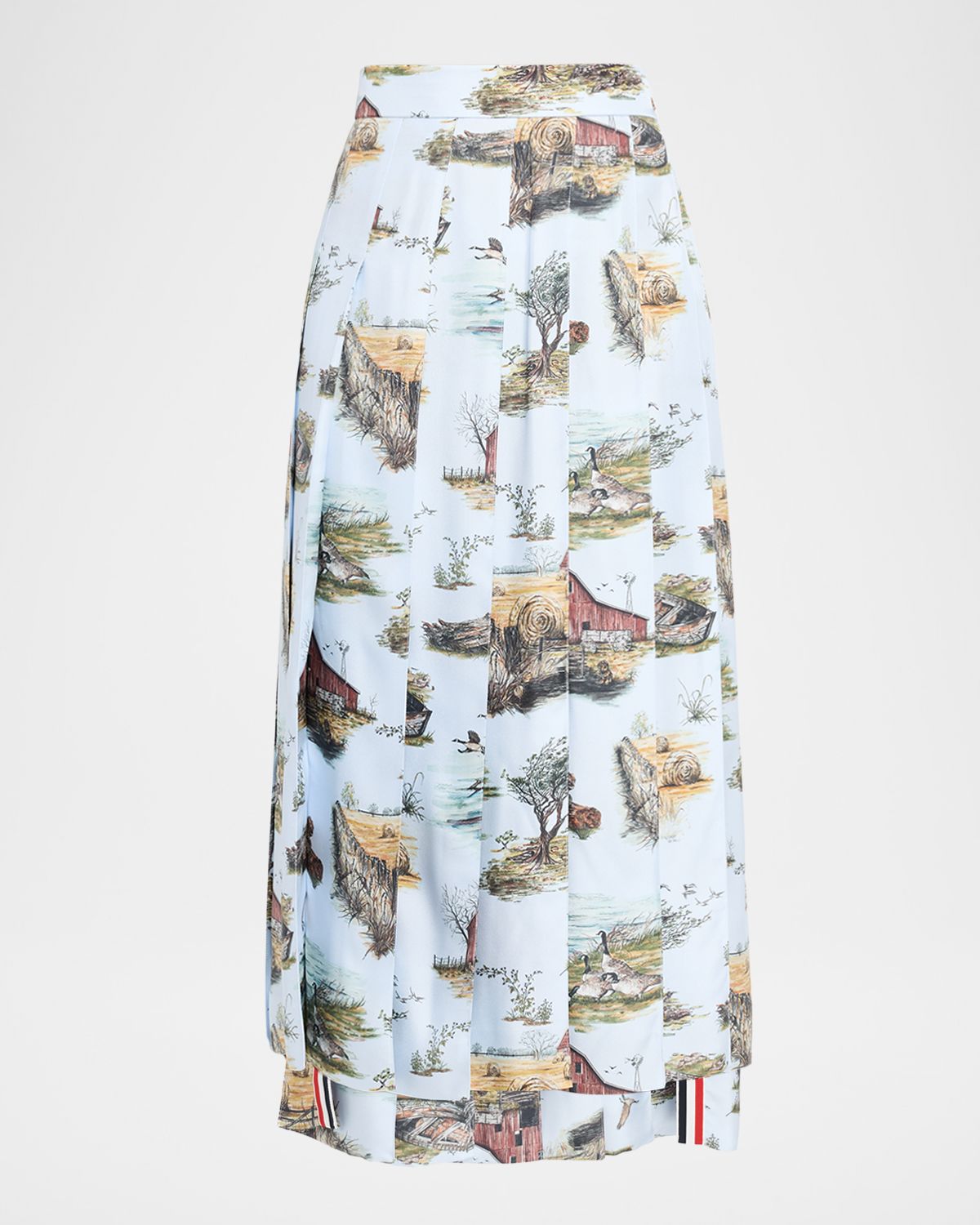 Thom Browne Scenic Toile Silk Twill Pleated Midi Skirt