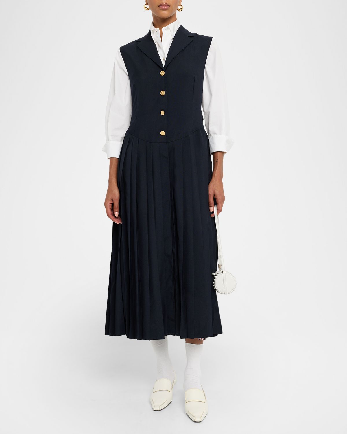 Thom Browne Pleated Button-Front Midi Dress