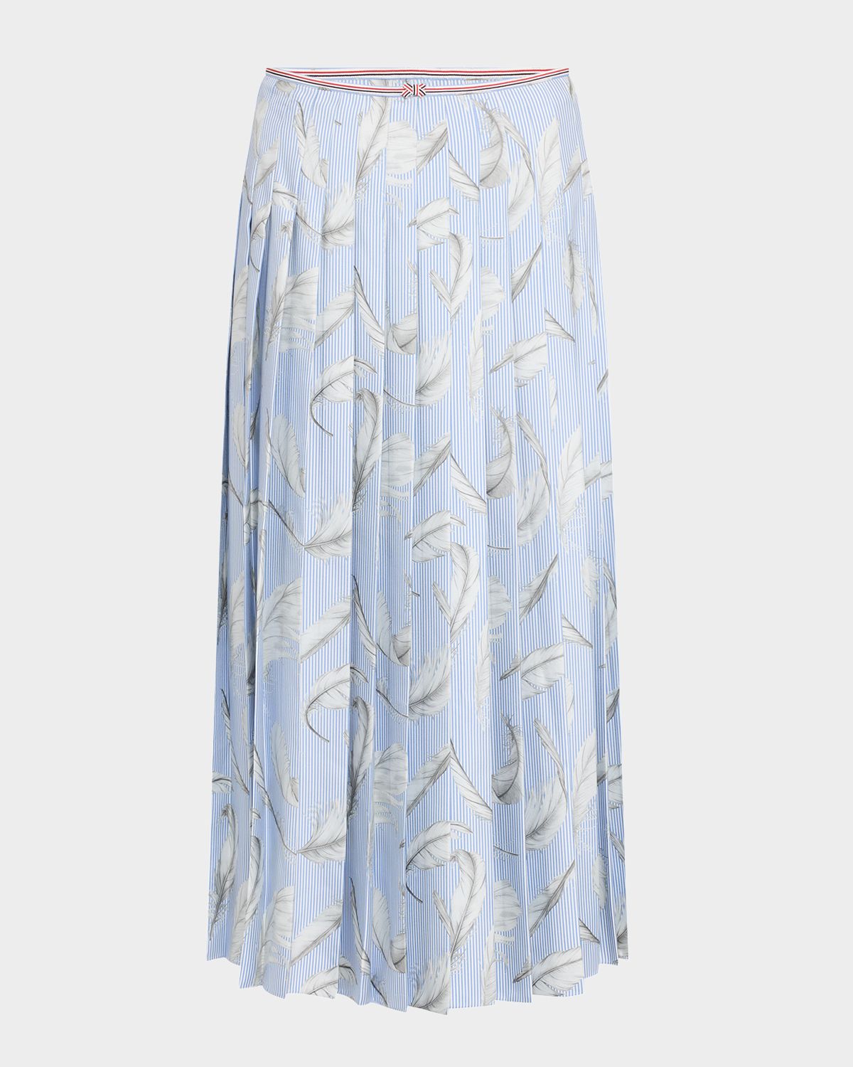 Thom Browne Feather-Print Silk Twill Pleated Midi Skirt