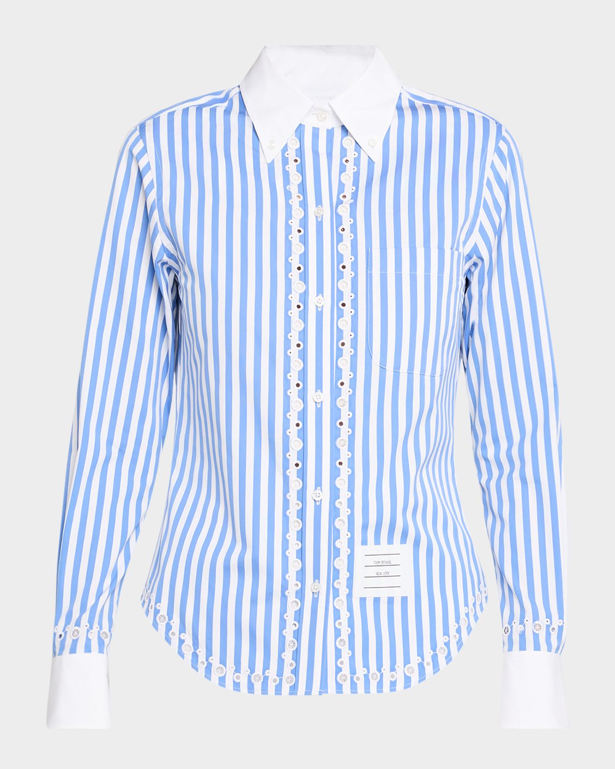 Thom Browne Long-Sleeve Broderie Anglaise Shirt in Awning Stripe