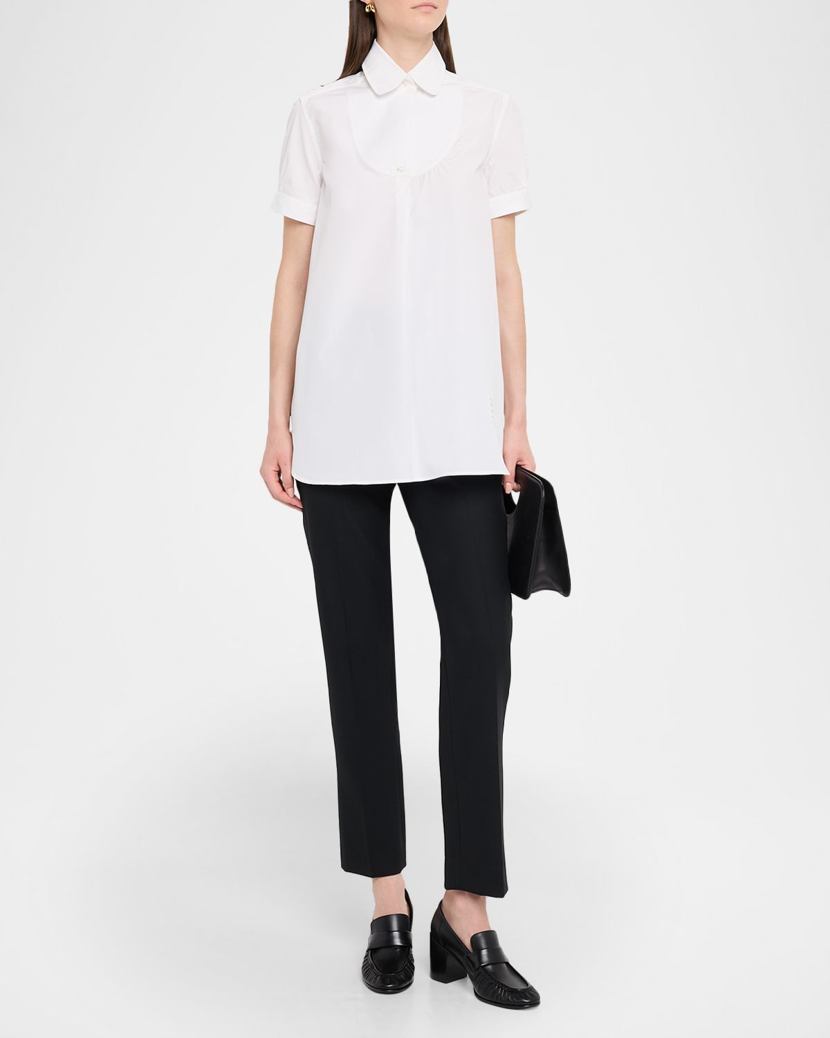 Thom Browne Bib-Front Tunic Shirt in Solid Poplin