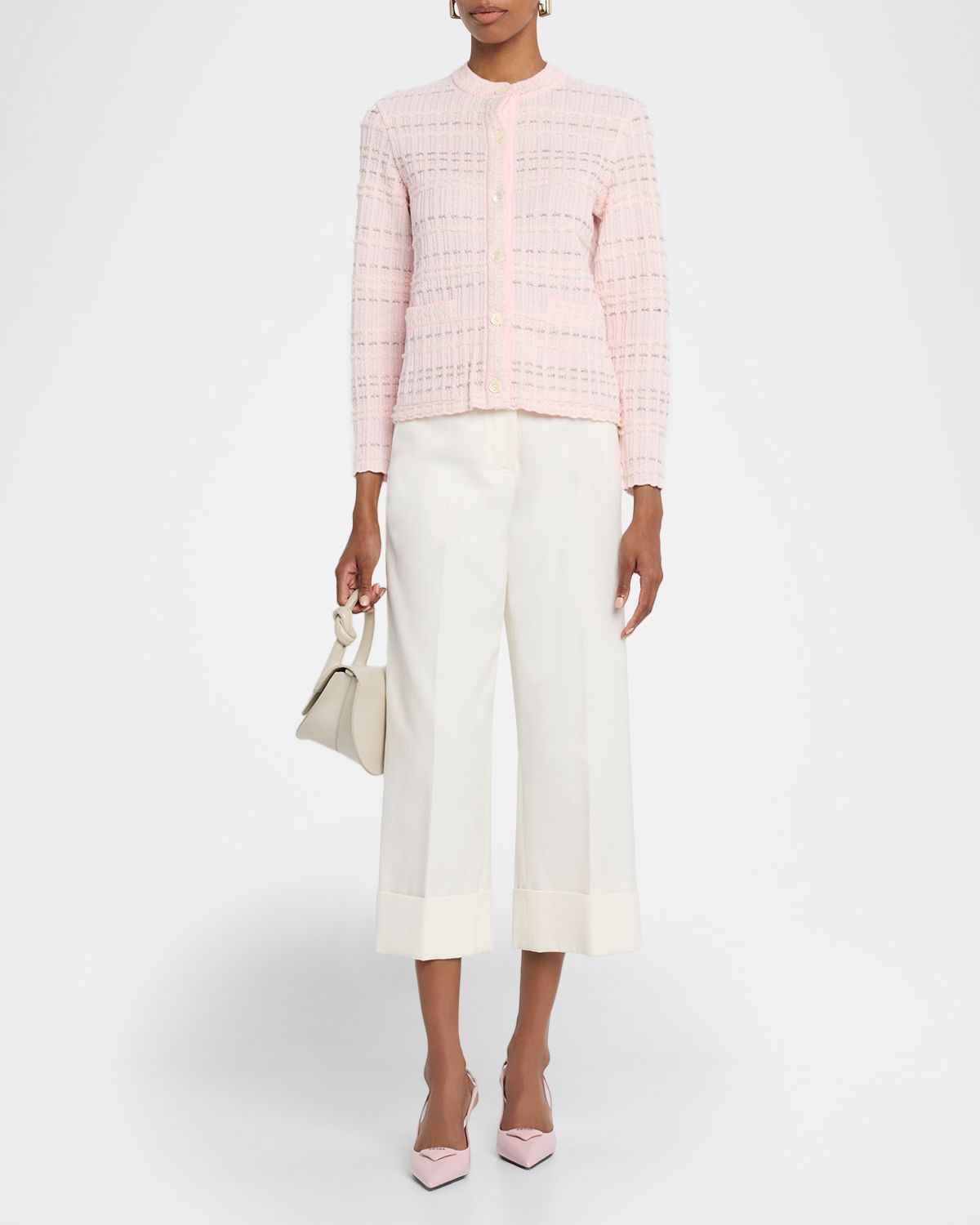 Thom Browne Seersucker Knit Crewneck Cardigan