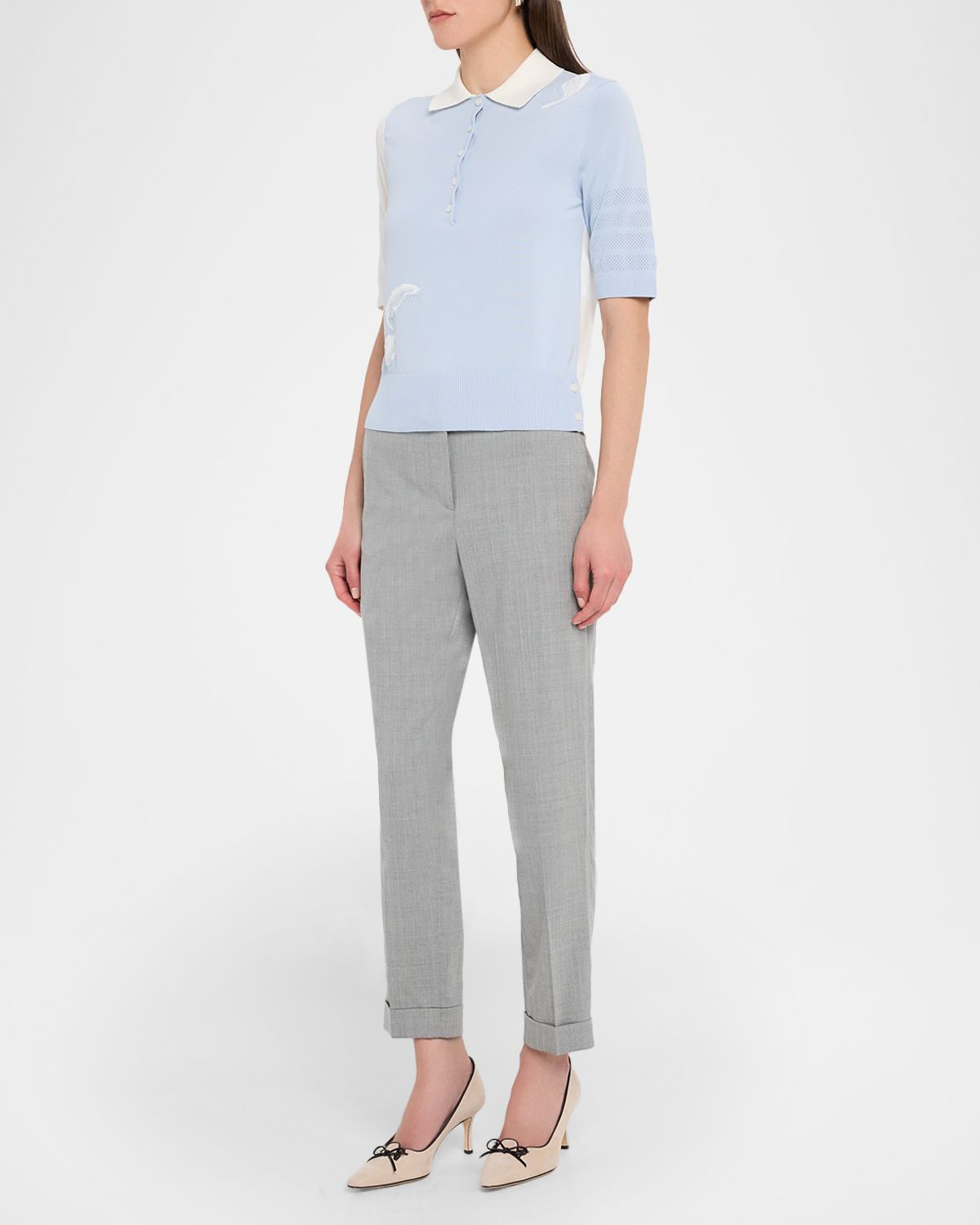 Thom Browne Funmix Feather Jersey Short-Sleeve Polo Sweater