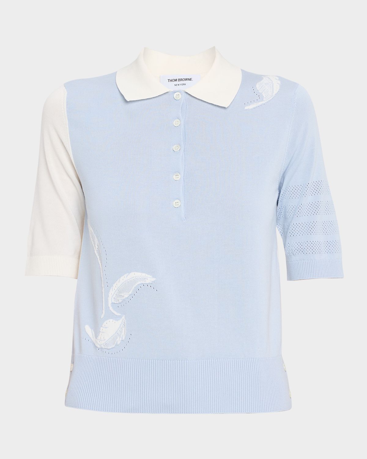 Thom Browne Funmix Feather Jersey Short-Sleeve Polo Sweater