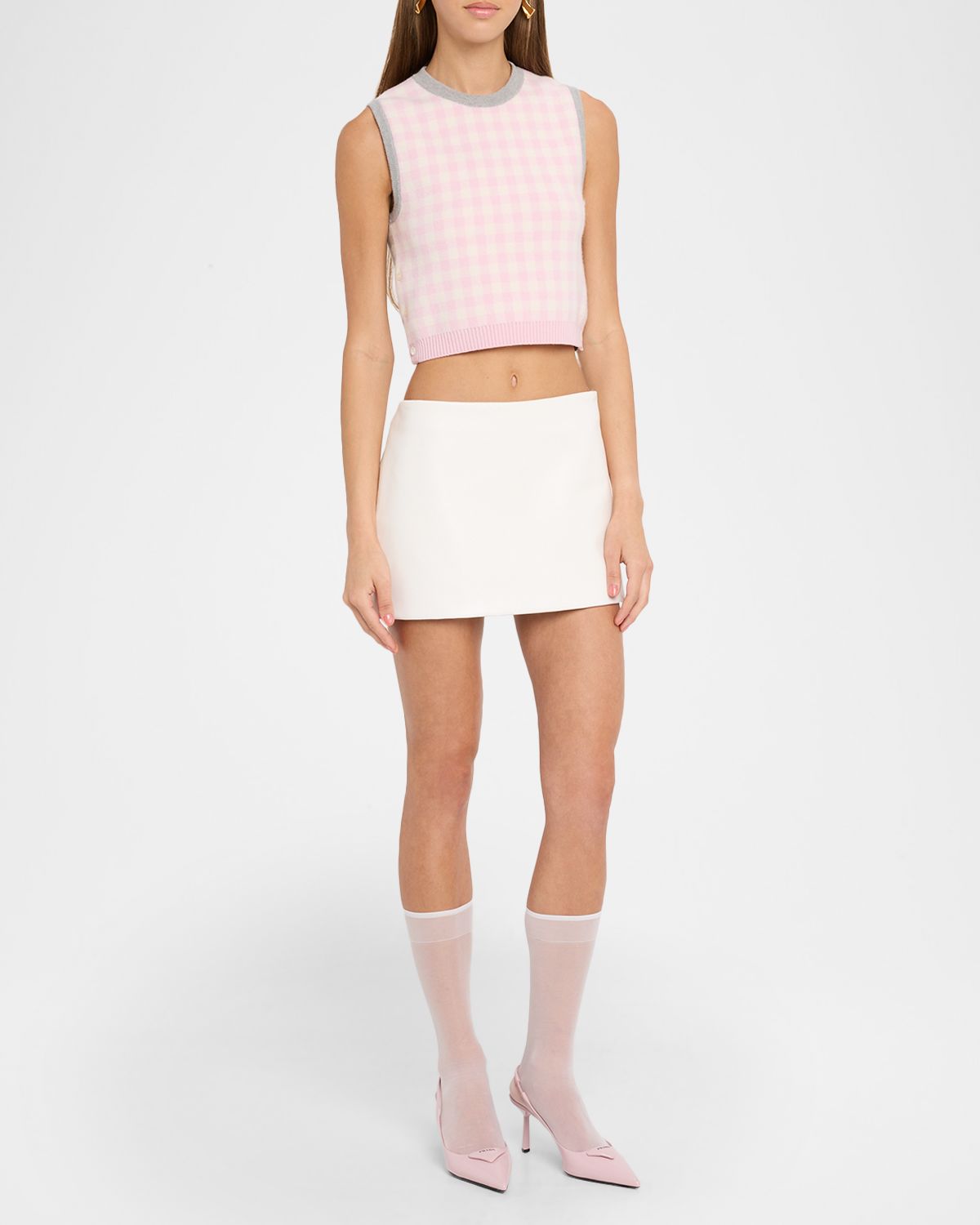 Thom Browne Fun Mix Gingham Check Jacquard Crop Tank Sweater