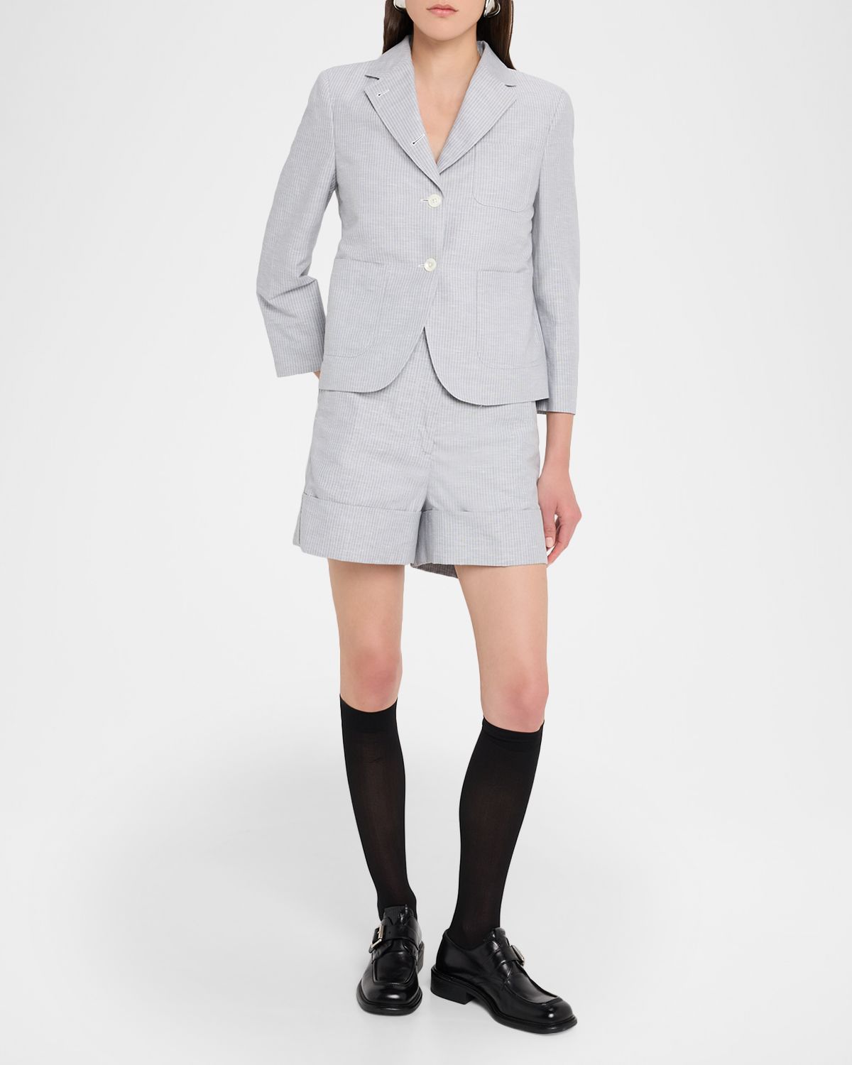Thom Browne Striped Linen-Cotton Suiting Shorts