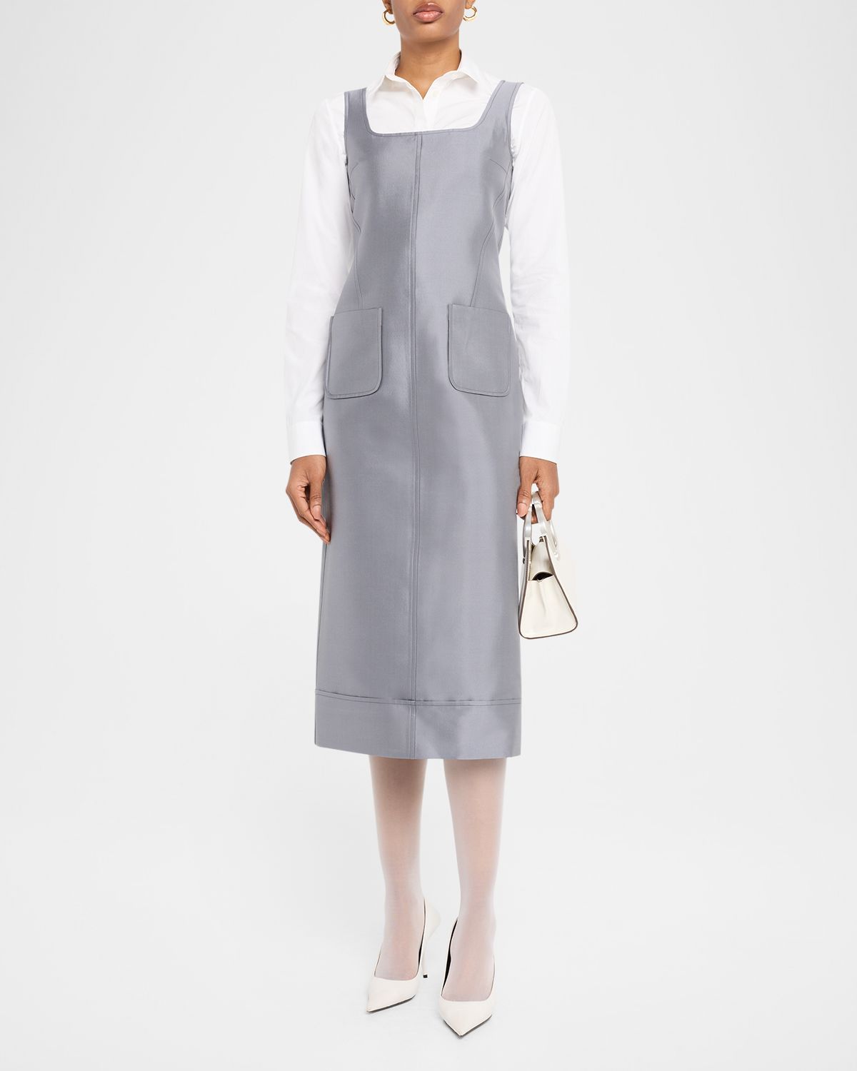 Thom Browne Patch-Pockets Sleeveless Wool-Silk Midi Dress