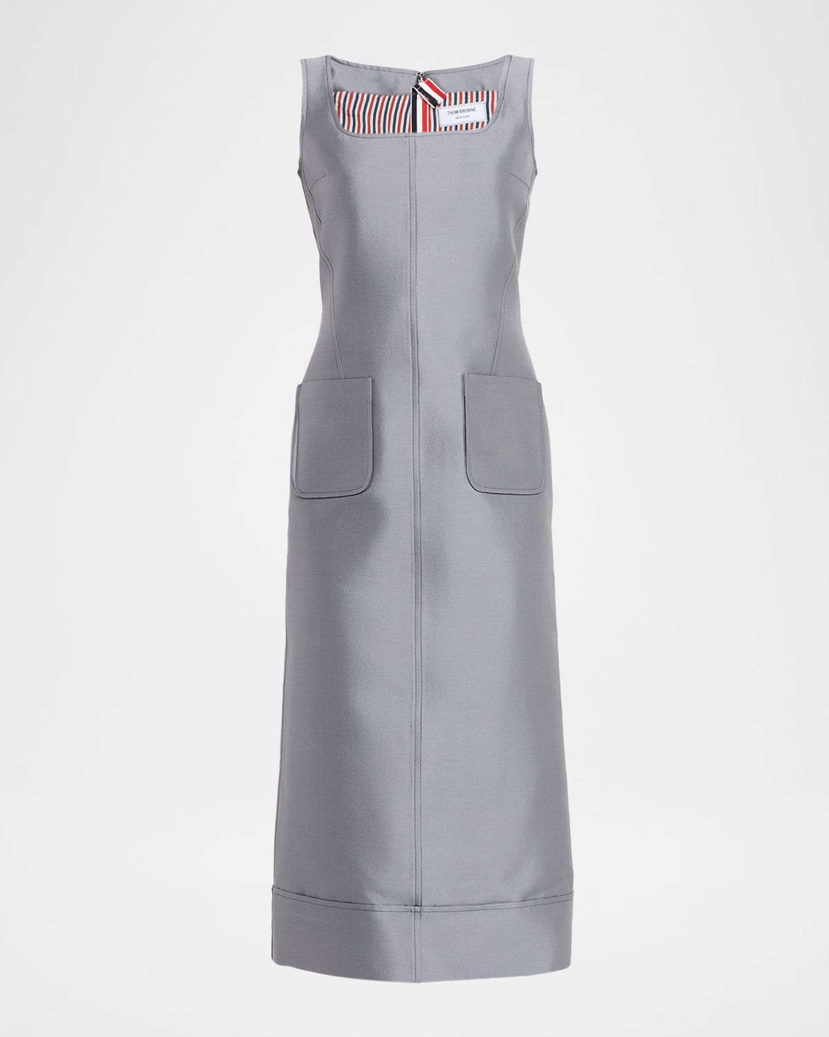 Thom Browne Patch-Pockets Sleeveless Wool-Silk Midi Dress